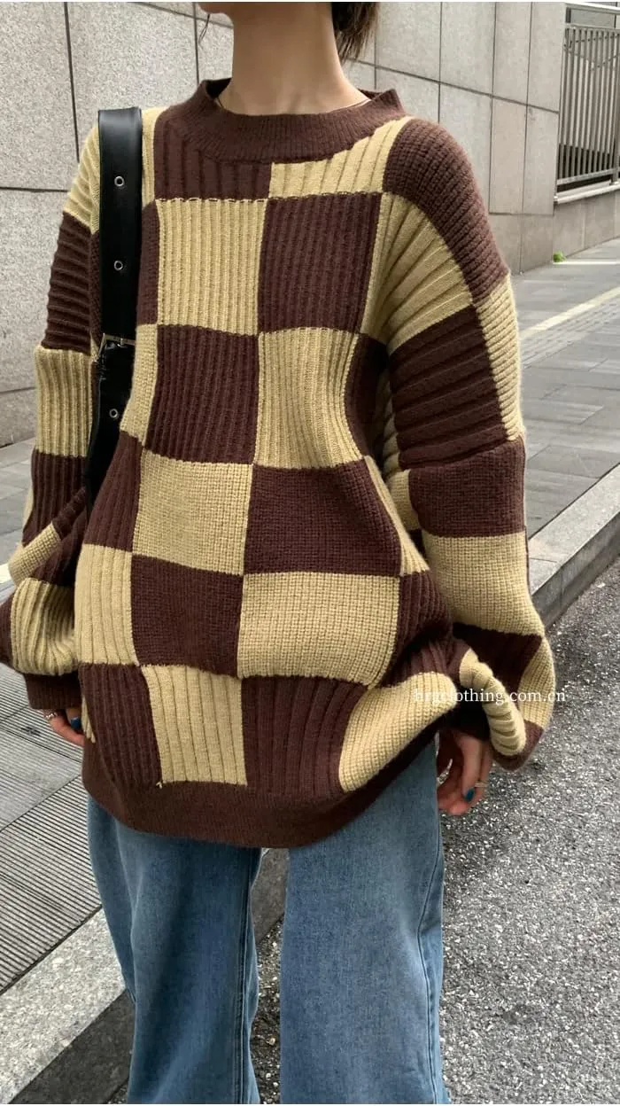 Grunge Clothes Grandpa Sweaters Vintage Aesthetic Baggy Dark Academia Clothing Plaid Striped Preppy Pullovers 2025