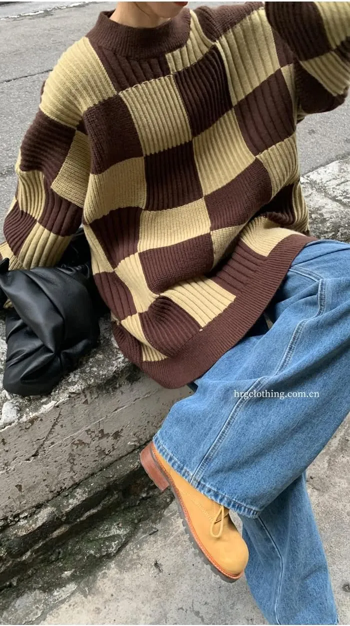 Grunge Clothes Grandpa Sweaters Vintage Aesthetic Baggy Dark Academia Clothing Plaid Striped Preppy Pullovers 2025