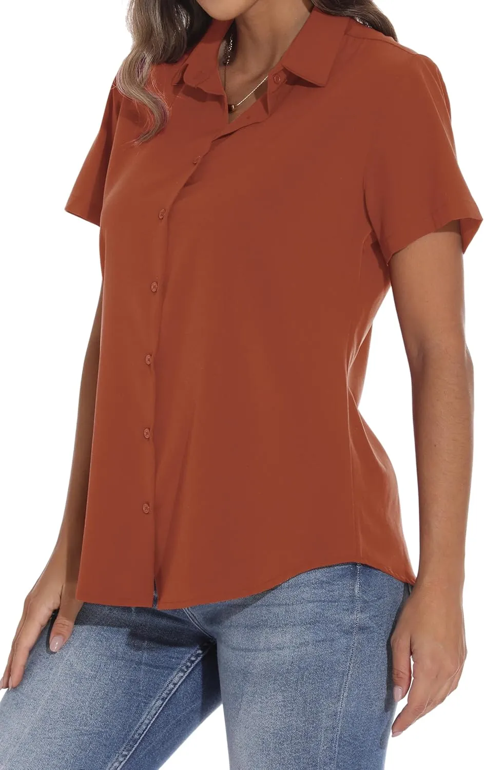 GUANYY Women's Short Sleeve Button Down Shirt Womens Shirts Dressy Casual Business Work Blouses V Neck Collared Tops