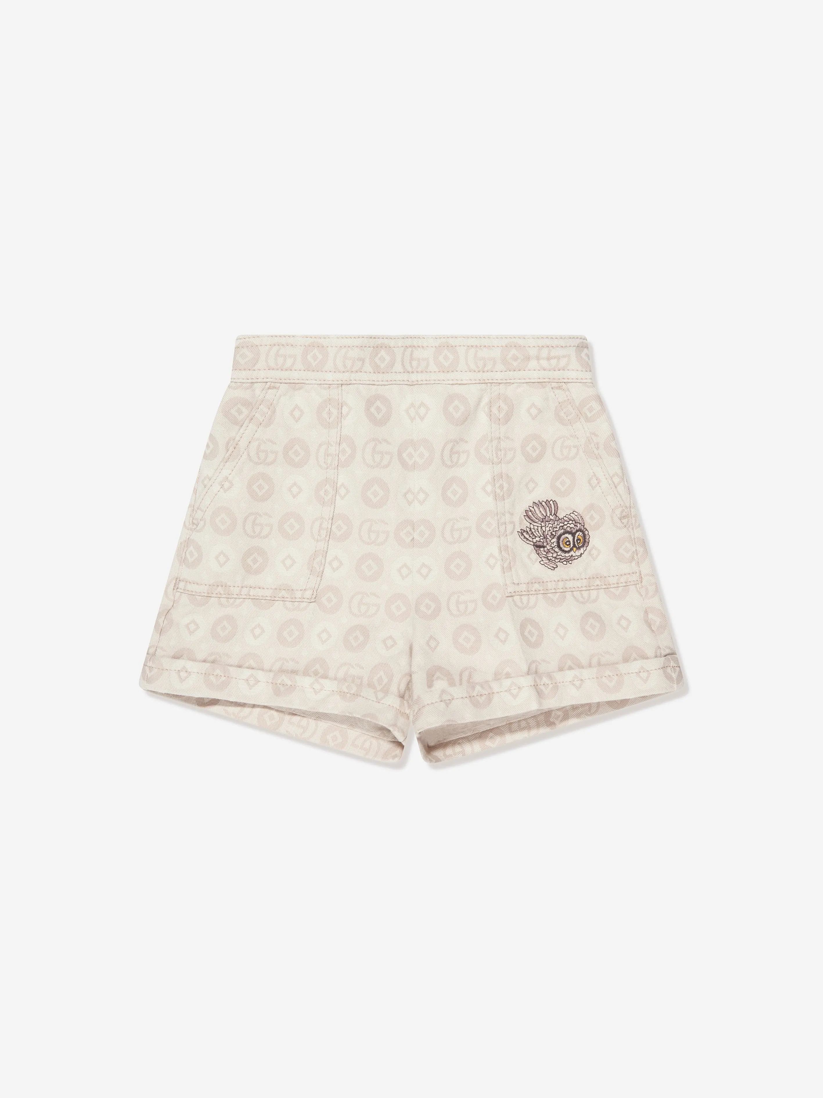 Gucci Girls GG Logo Denim Shorts in Ivory