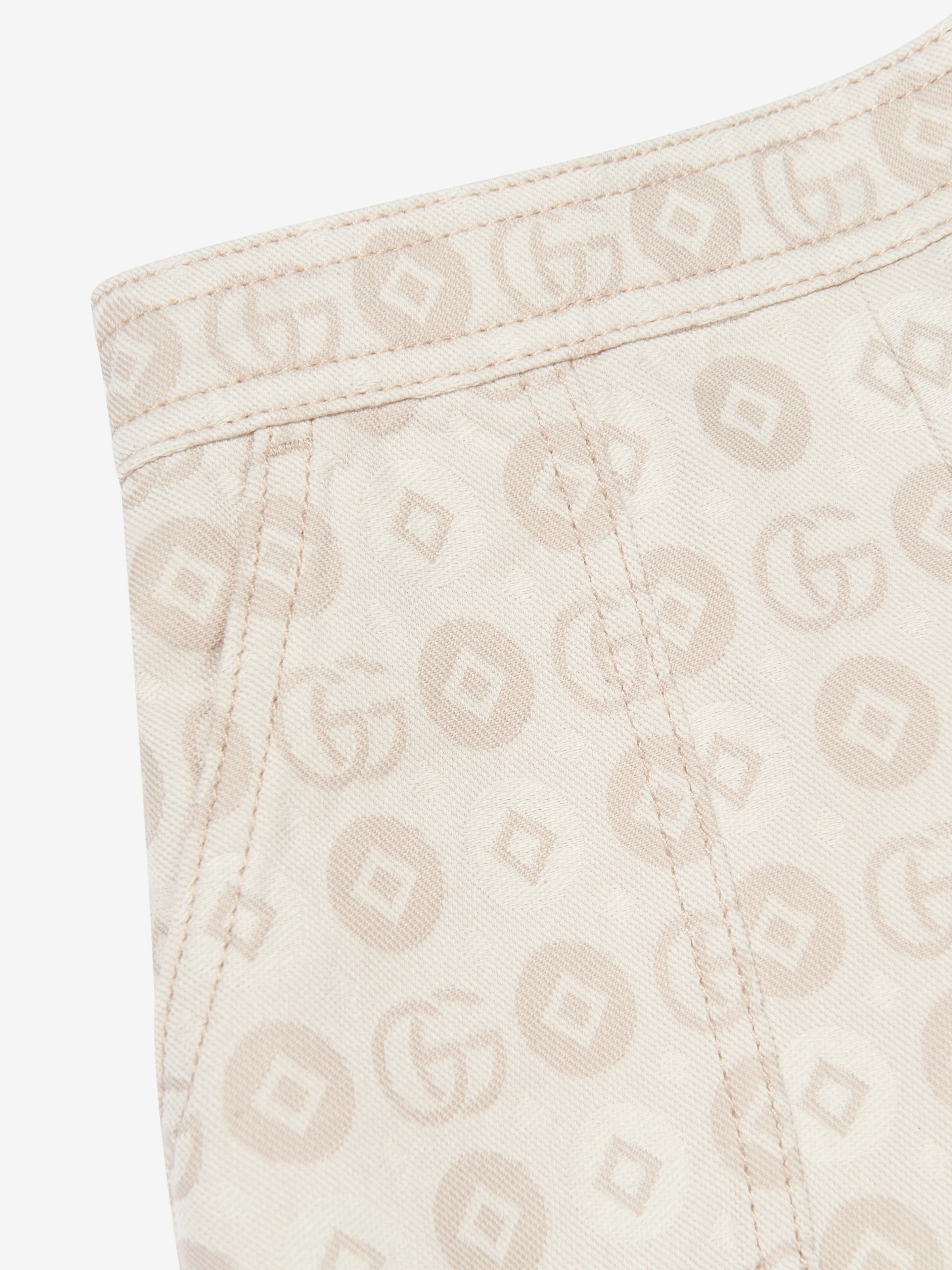 Gucci Girls GG Logo Denim Shorts in Ivory