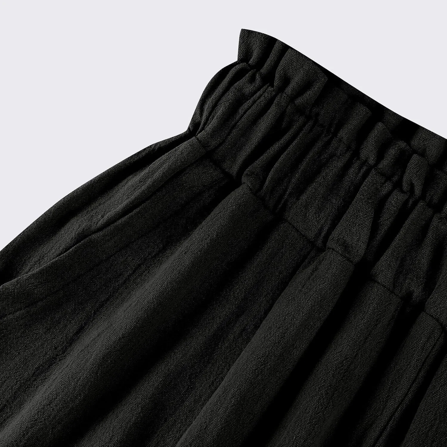Gumipy Cotton Capri Pants for Women Smocked Elastic Waisted Wide Leg Linen Pants Loose Palazzo Cropped Trousers with Pockets