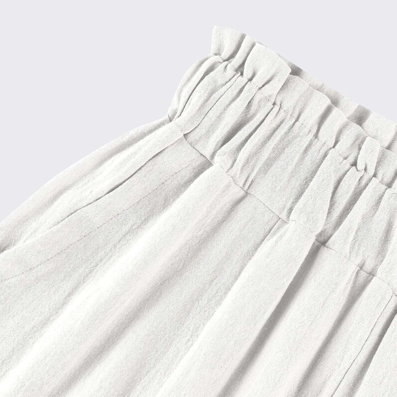 Gumipy Cotton Capri Pants for Women Smocked Elastic Waisted Wide Leg Linen Pants Loose Palazzo Cropped Trousers with Pockets