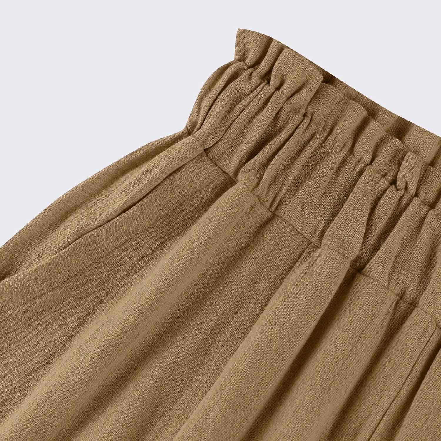 Gumipy Cotton Capri Pants for Women Smocked Elastic Waisted Wide Leg Linen Pants Loose Palazzo Cropped Trousers with Pockets