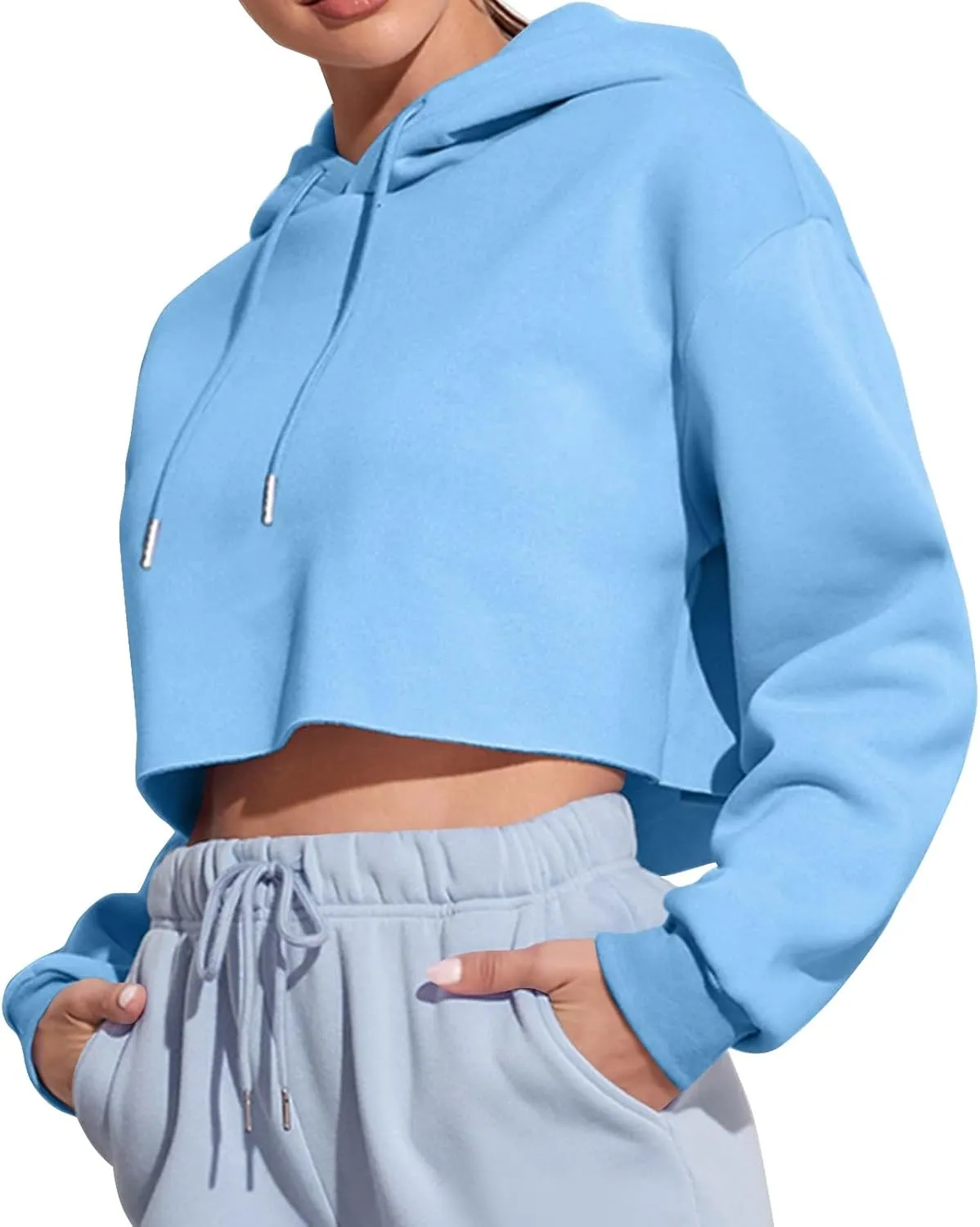 Gumipy Women's Cropped Hoodies Drop Shoulder Drawtring Oversized Sweatshirt Hoodie Y2K Long Sleeve Pullover Senior Crop Tops