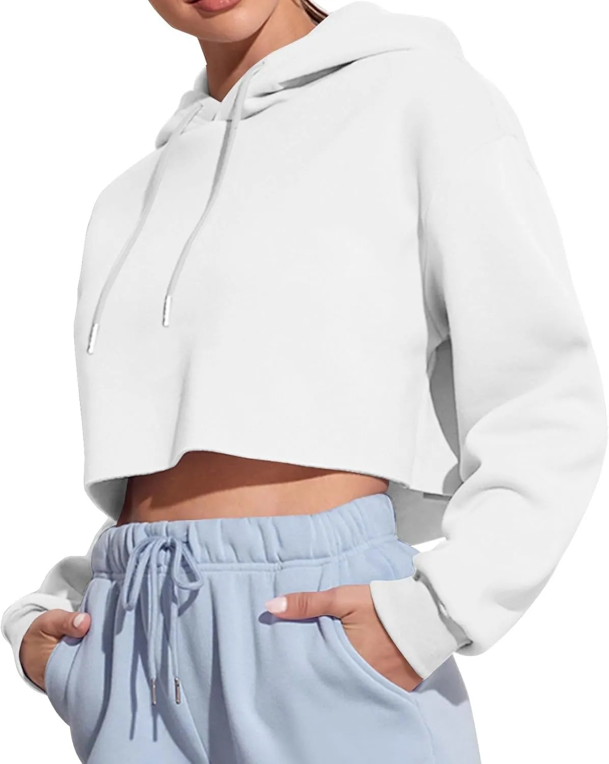 Gumipy Women's Cropped Hoodies Drop Shoulder Drawtring Oversized Sweatshirt Hoodie Y2K Long Sleeve Pullover Senior Crop Tops