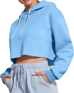 Gumipy Women's Cropped Hoodies Drop Shoulder Drawtring Oversized Sweatshirt Hoodie Y2K Long Sleeve Pullover Senior Crop Tops