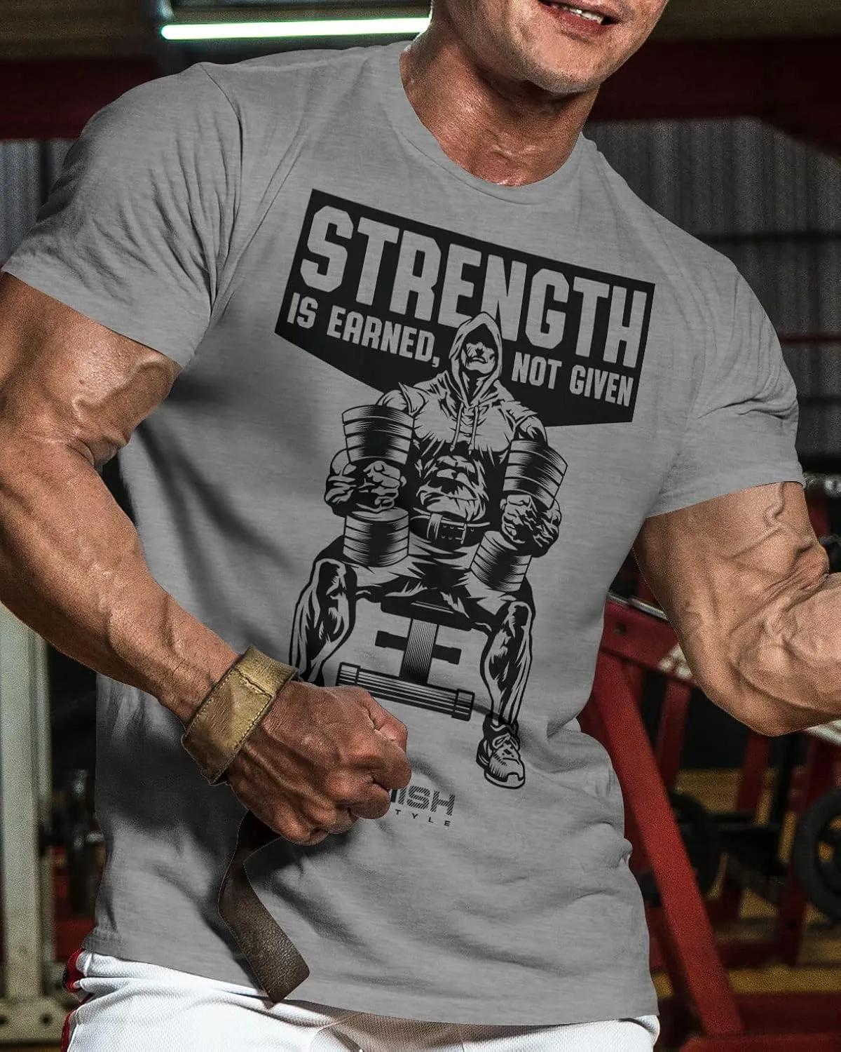 Gymish Strength is Earned Not Given Workout T-Shirt, Lifting Gym Shirts for Men