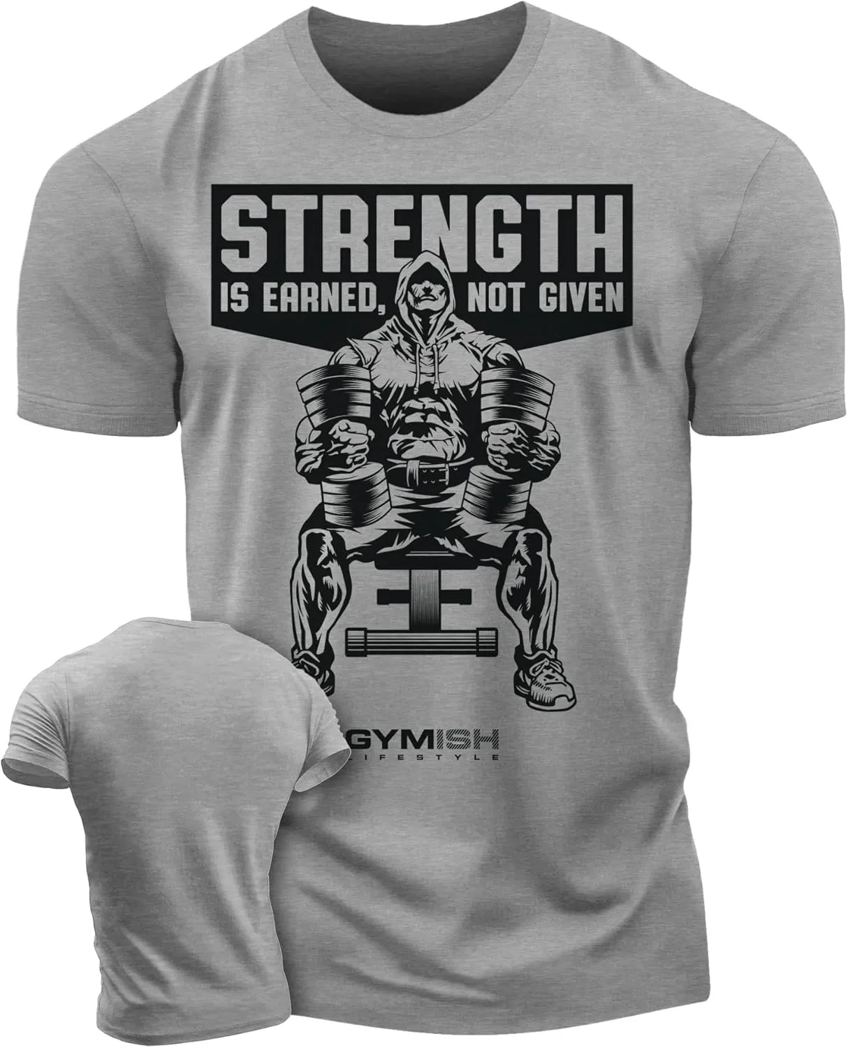Gymish Strength is Earned Not Given Workout T-Shirt, Lifting Gym Shirts for Men