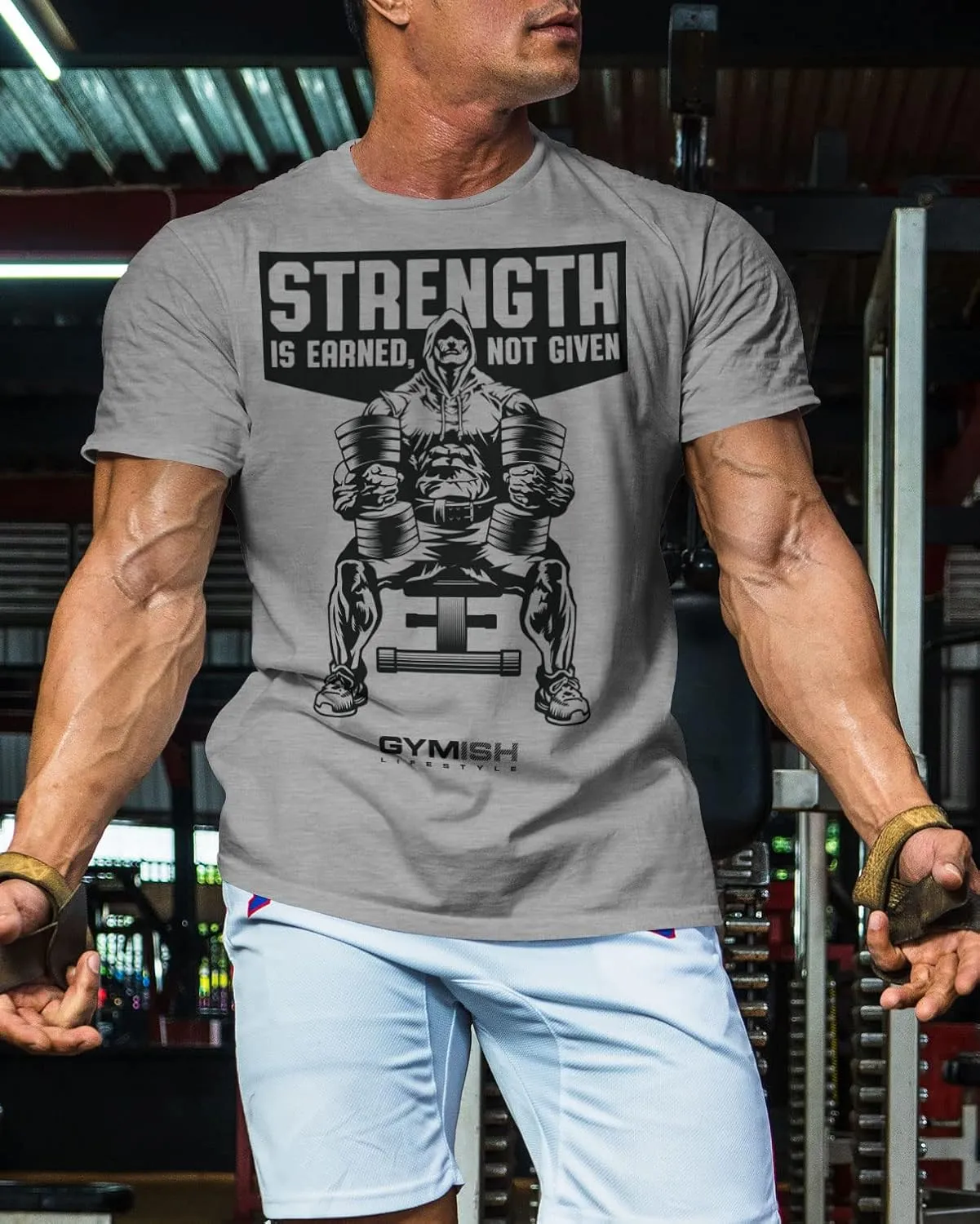 Gymish Strength is Earned Not Given Workout T-Shirt, Lifting Gym Shirts for Men