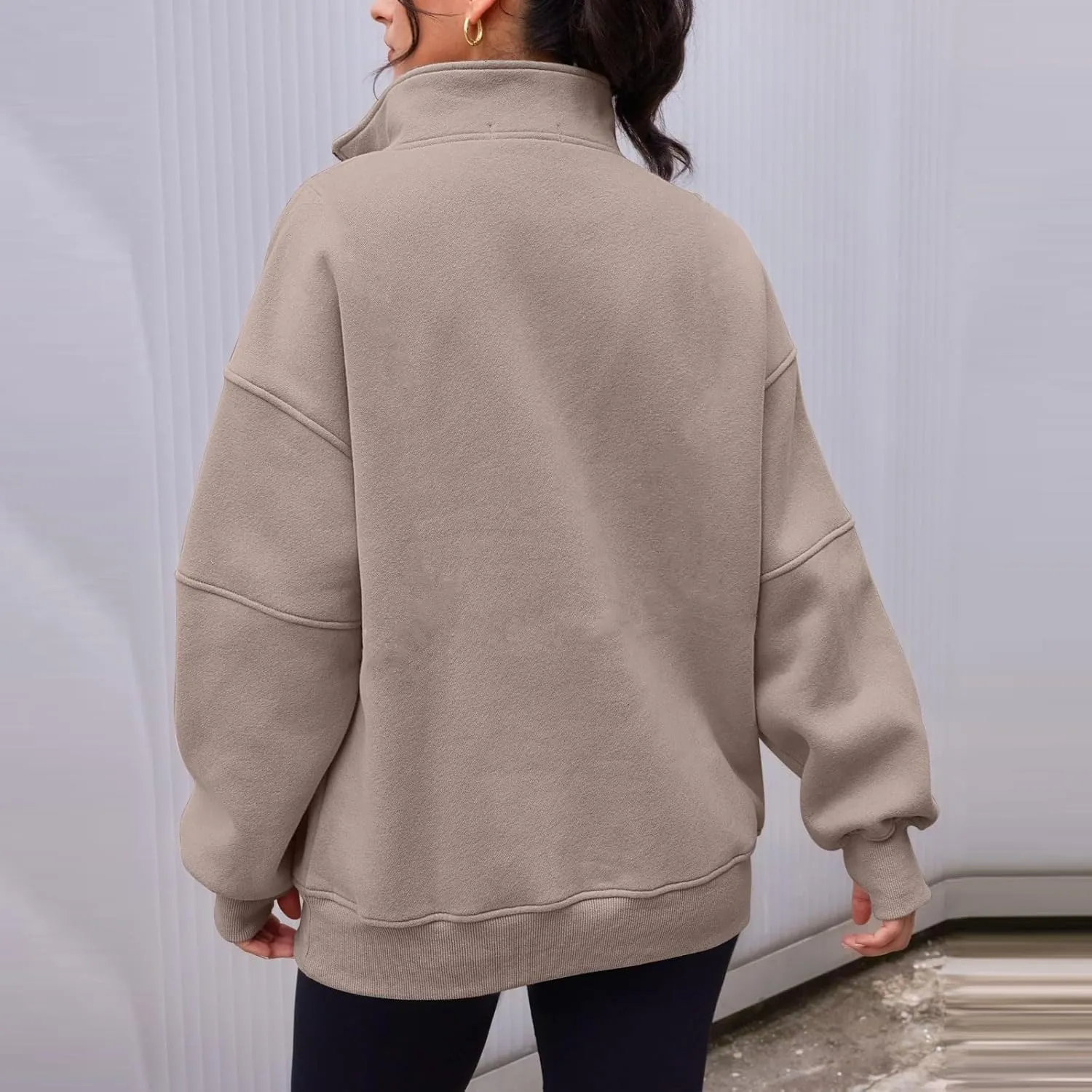 Half Zip Pullover Women Cropped Fleece Oversized Sweatshirt Long Sleeve Thumb Hole Quarter Zipper Hoodies with Pockets
