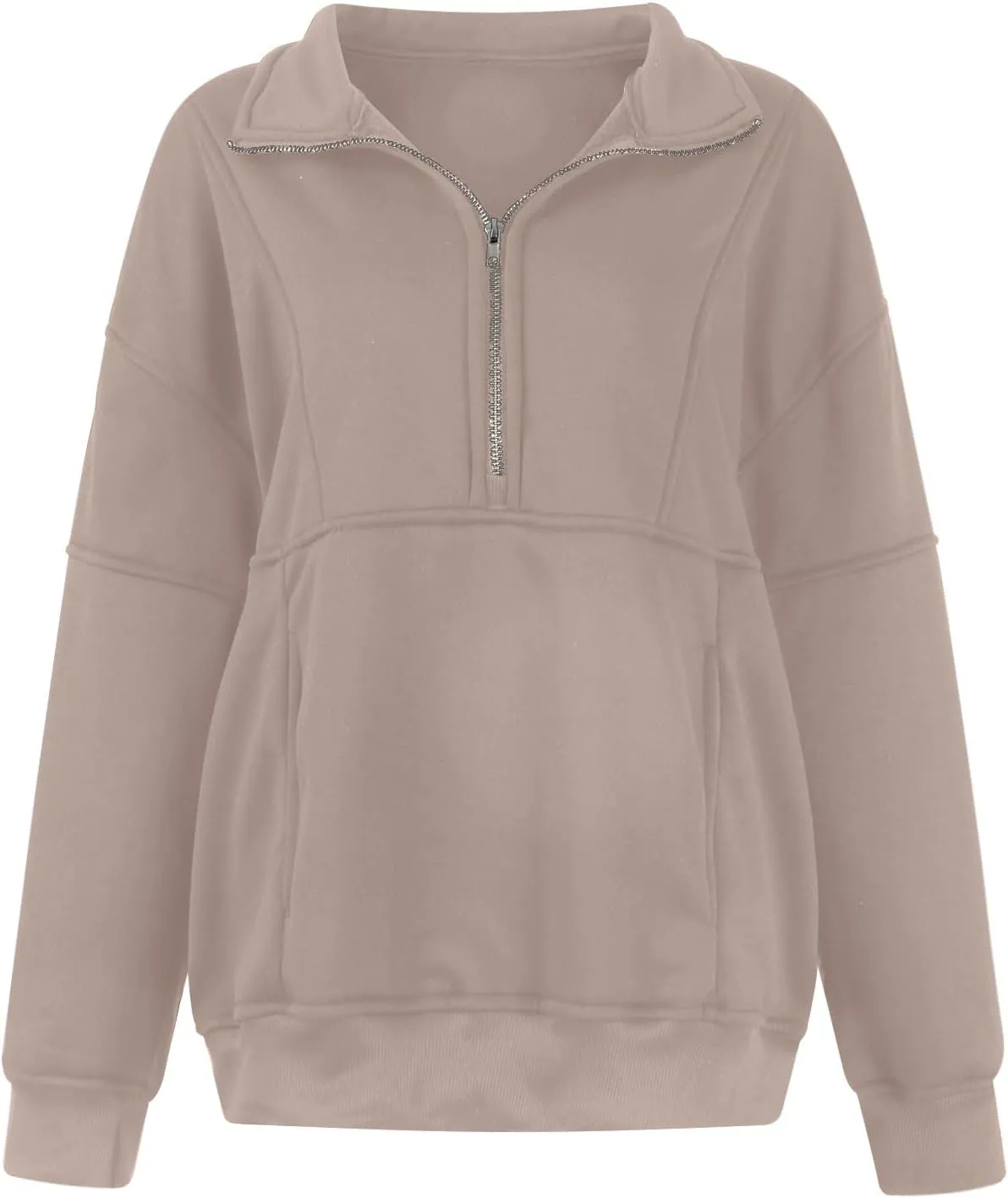 Half Zip Pullover Women Cropped Fleece Oversized Sweatshirt Long Sleeve Thumb Hole Quarter Zipper Hoodies with Pockets
