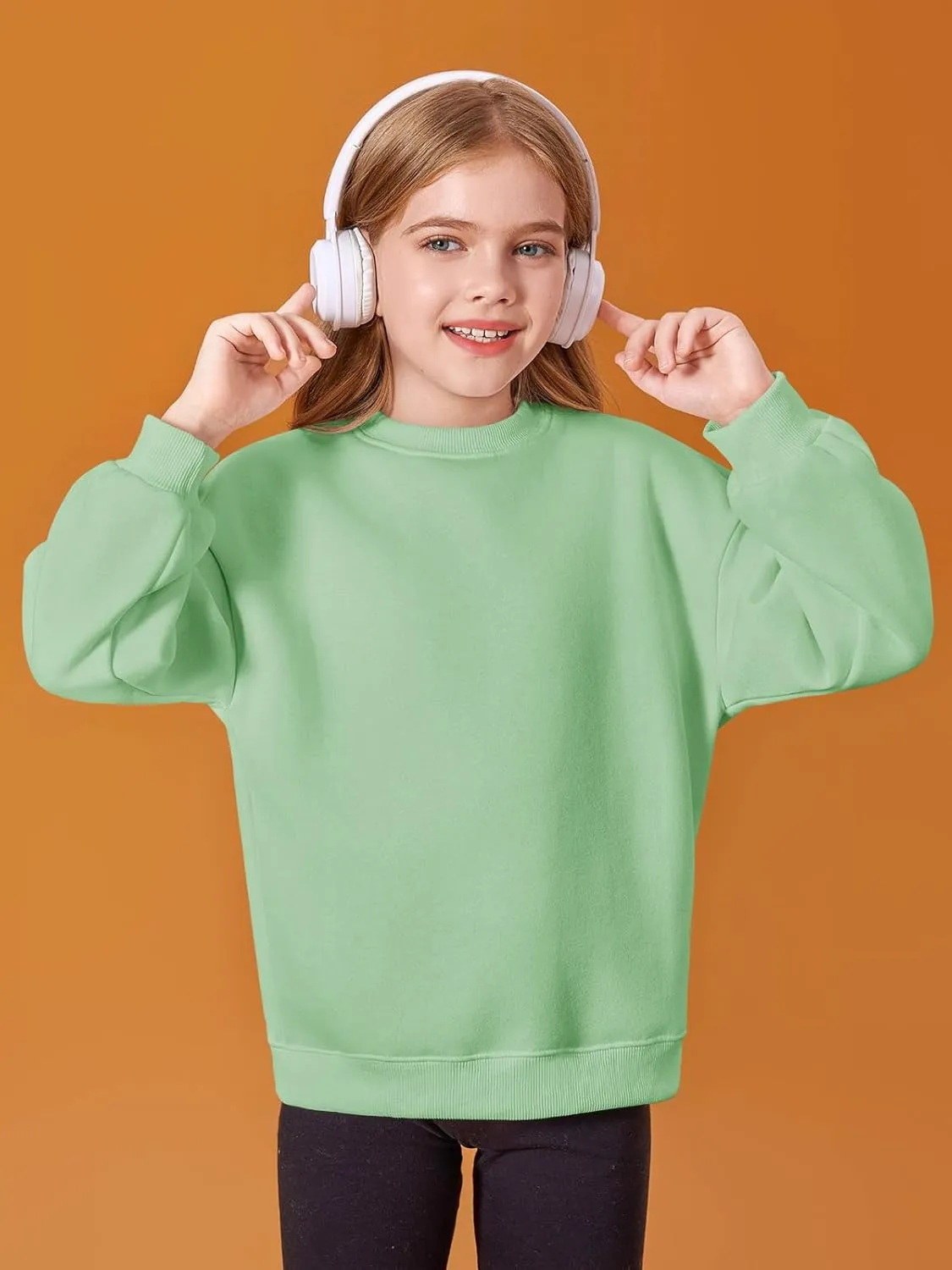 Haloumoning Girls Oversized Crewneck Sweatshirts Kids Fashion Fleece Drop Shoulder Pullover 5-14 Years