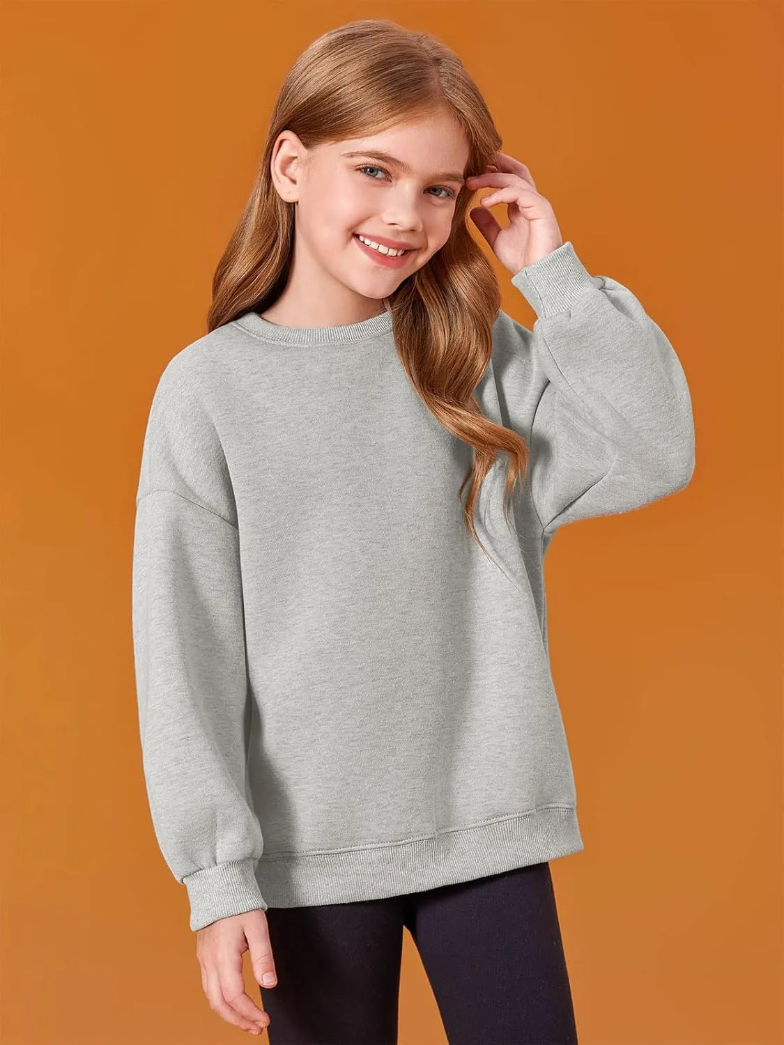 Haloumoning Girls Oversized Crewneck Sweatshirts Kids Fashion Fleece Drop Shoulder Pullover 5-14 Years