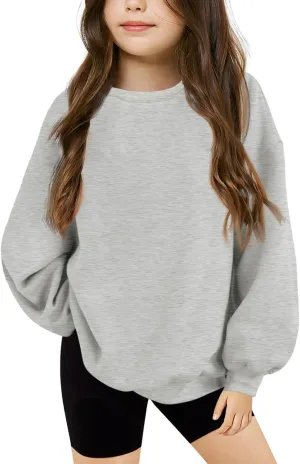 Haloumoning Girls Oversized Crewneck Sweatshirts Kids Fashion Fleece Drop Shoulder Pullover 5-14 Years