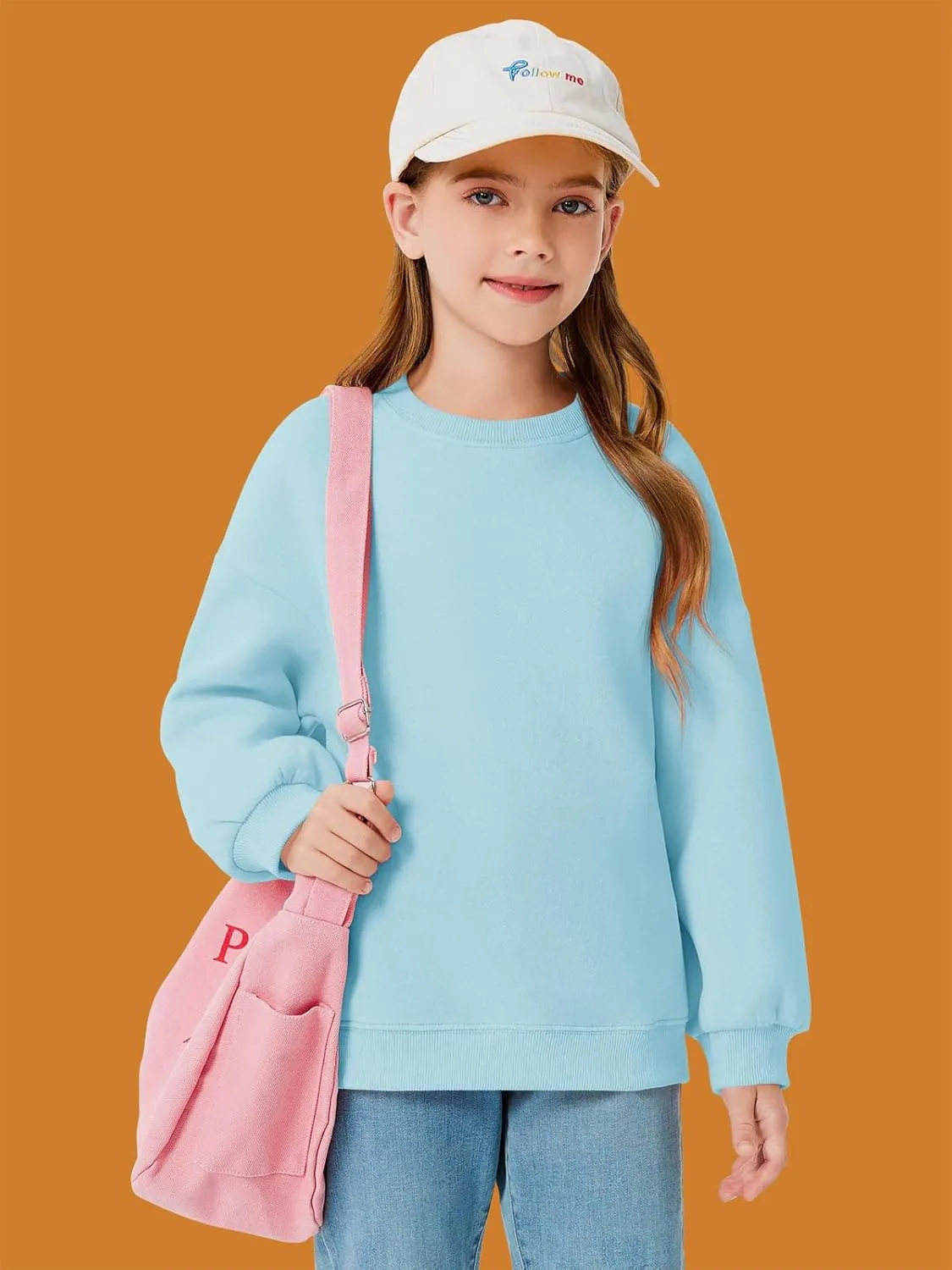 Haloumoning Girls Oversized Crewneck Sweatshirts Kids Fashion Fleece Drop Shoulder Pullover 5-14 Years