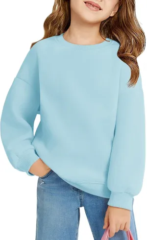 Haloumoning Girls Oversized Crewneck Sweatshirts Kids Fashion Fleece Drop Shoulder Pullover 5-14 Years