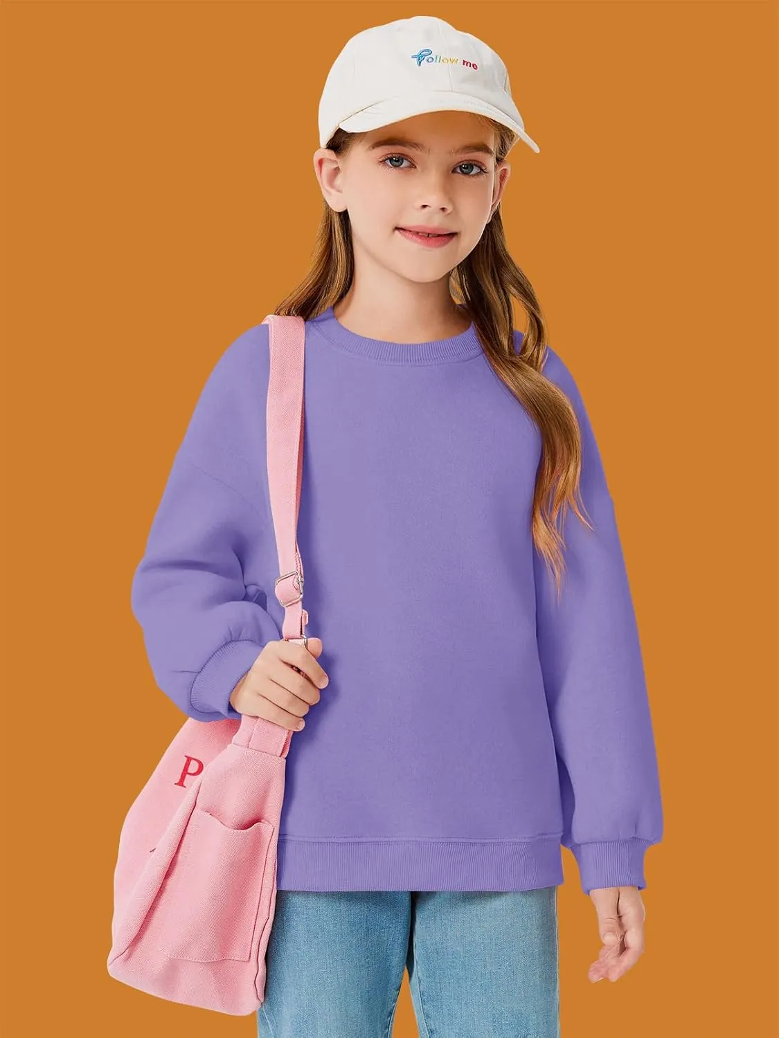 Haloumoning Girls Oversized Crewneck Sweatshirts Kids Fashion Fleece Drop Shoulder Pullover 5-14 Years