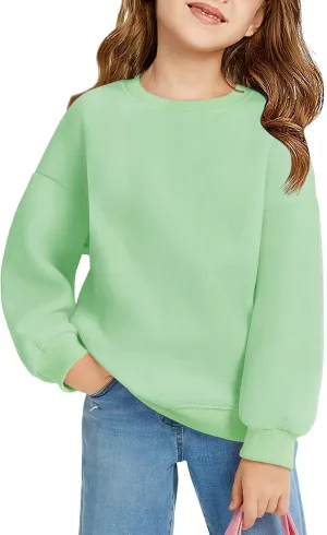 Haloumoning Girls Oversized Crewneck Sweatshirts Kids Fashion Fleece Drop Shoulder Pullover 5-14 Years