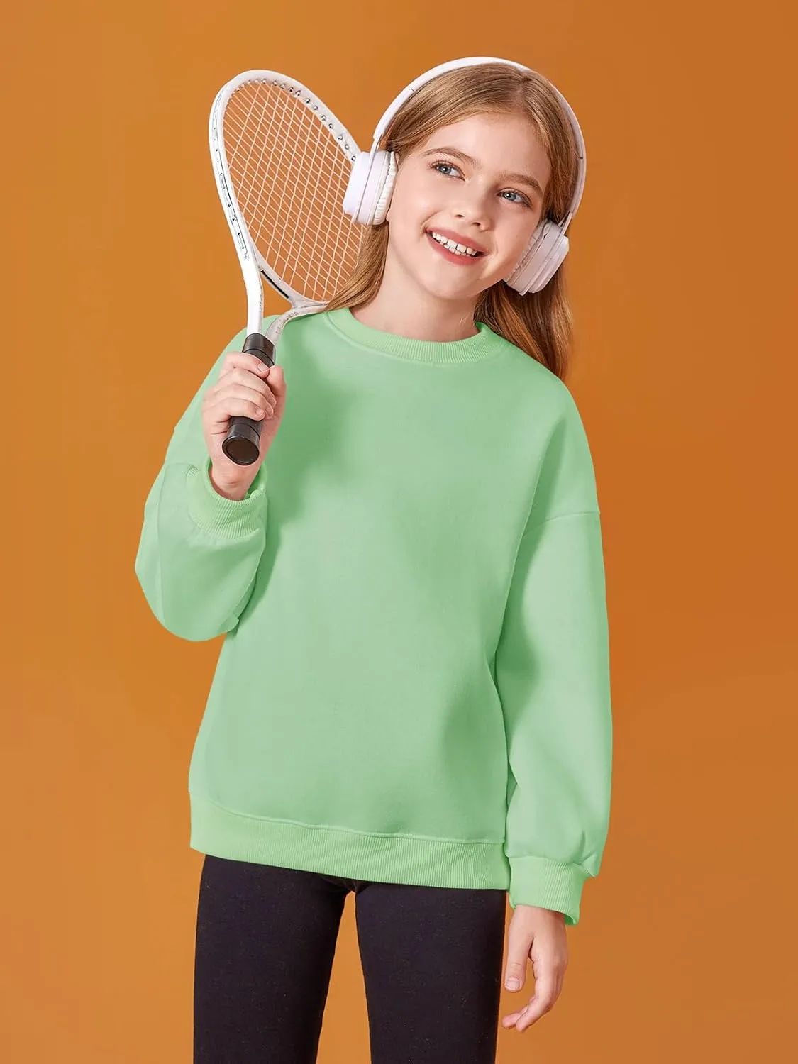Haloumoning Girls Oversized Crewneck Sweatshirts Kids Fashion Fleece Drop Shoulder Pullover 5-14 Years