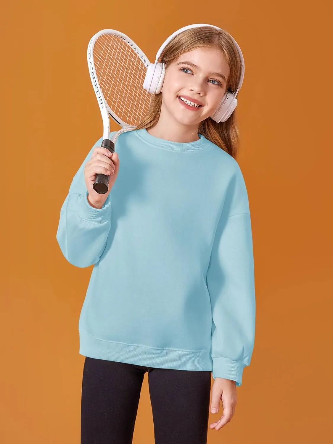 Haloumoning Girls Oversized Crewneck Sweatshirts Kids Fashion Fleece Drop Shoulder Pullover 5-14 Years