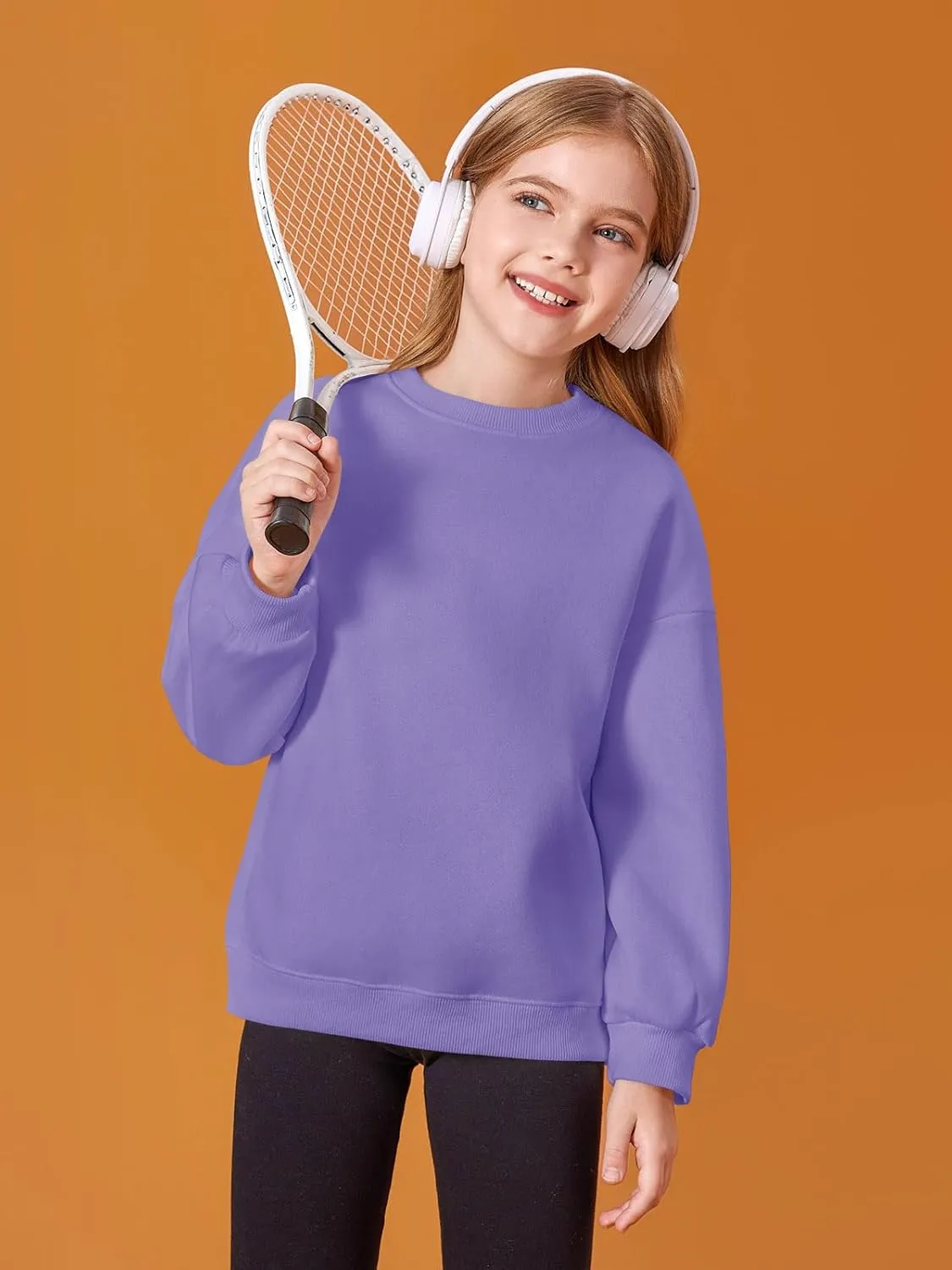 Haloumoning Girls Oversized Crewneck Sweatshirts Kids Fashion Fleece Drop Shoulder Pullover 5-14 Years