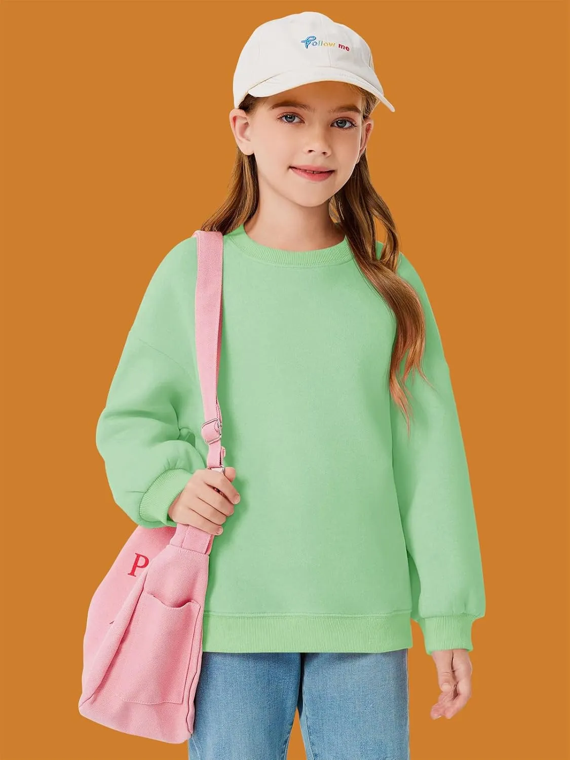 Haloumoning Girls Oversized Crewneck Sweatshirts Kids Fashion Fleece Drop Shoulder Pullover 5-14 Years