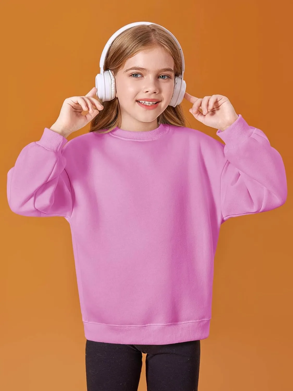 Haloumoning Girls Oversized Crewneck Sweatshirts Kids Fashion Fleece Drop Shoulder Pullover 5-14 Years