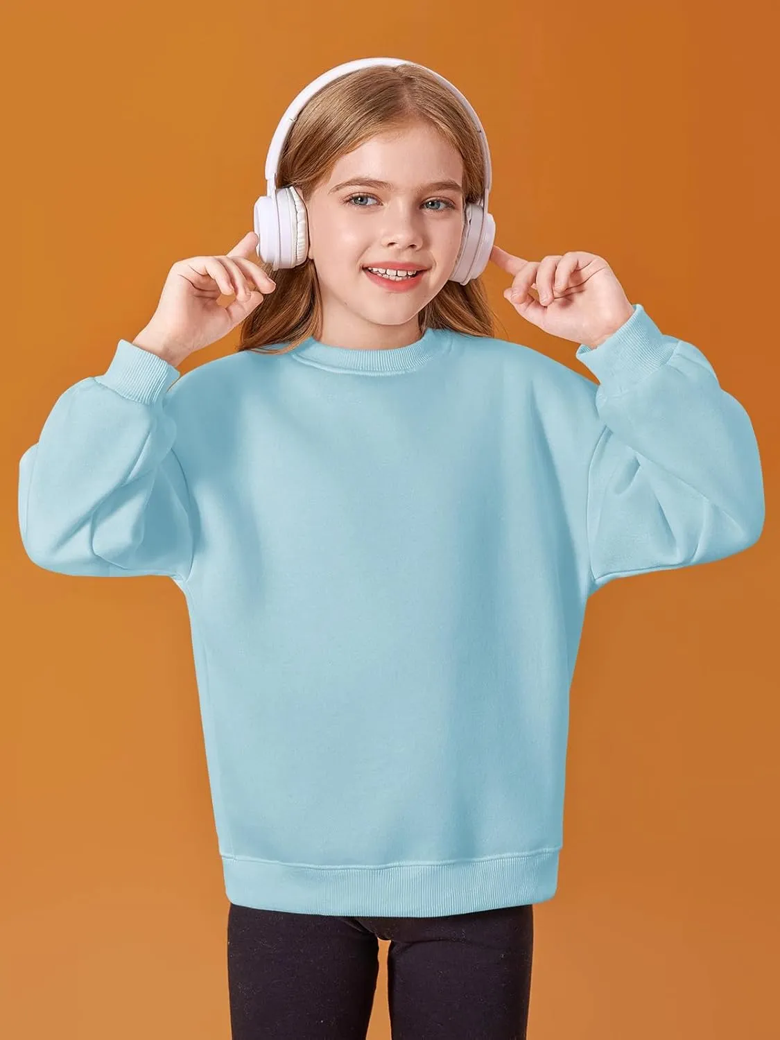 Haloumoning Girls Oversized Crewneck Sweatshirts Kids Fashion Fleece Drop Shoulder Pullover 5-14 Years