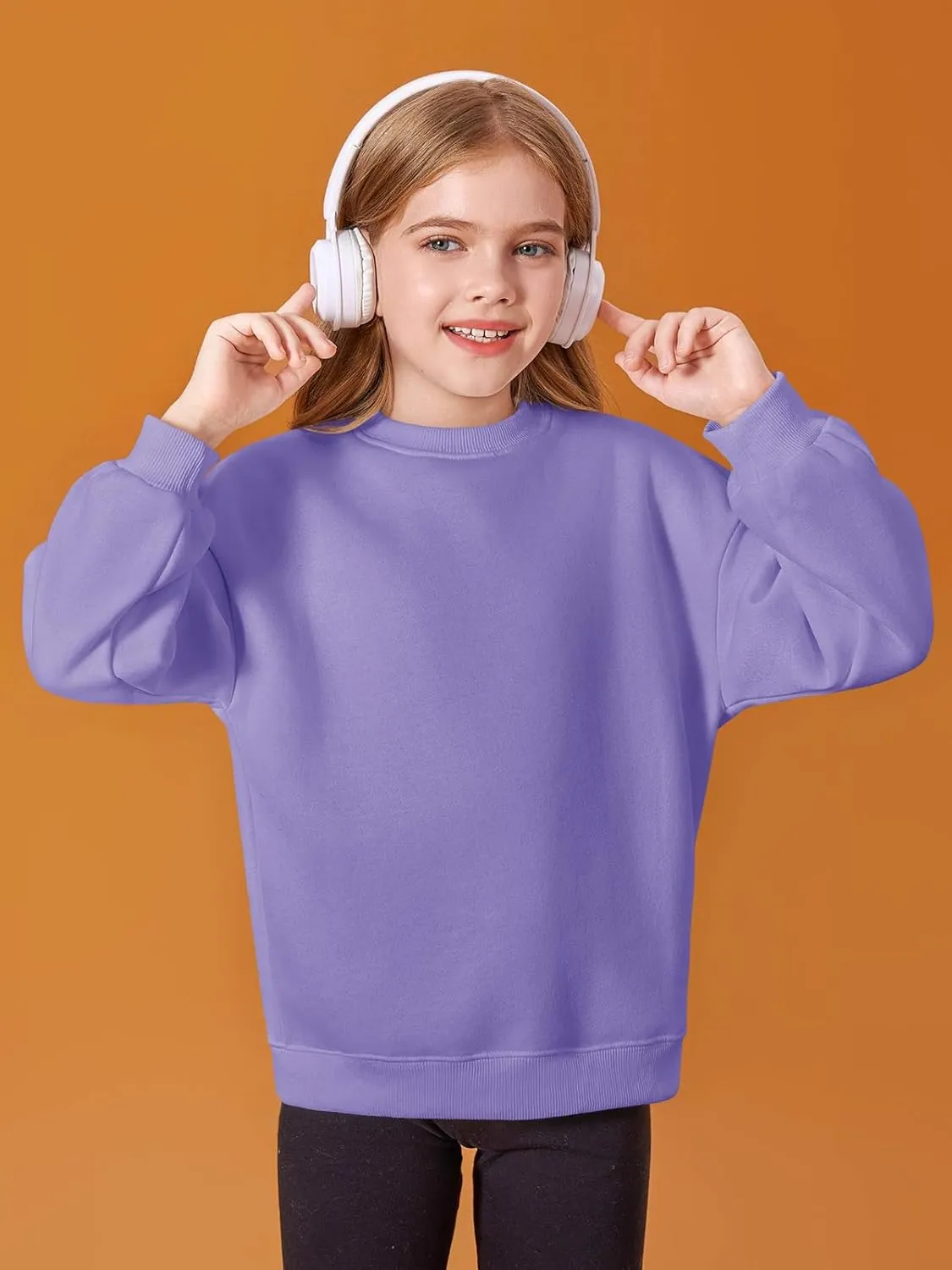 Haloumoning Girls Oversized Crewneck Sweatshirts Kids Fashion Fleece Drop Shoulder Pullover 5-14 Years