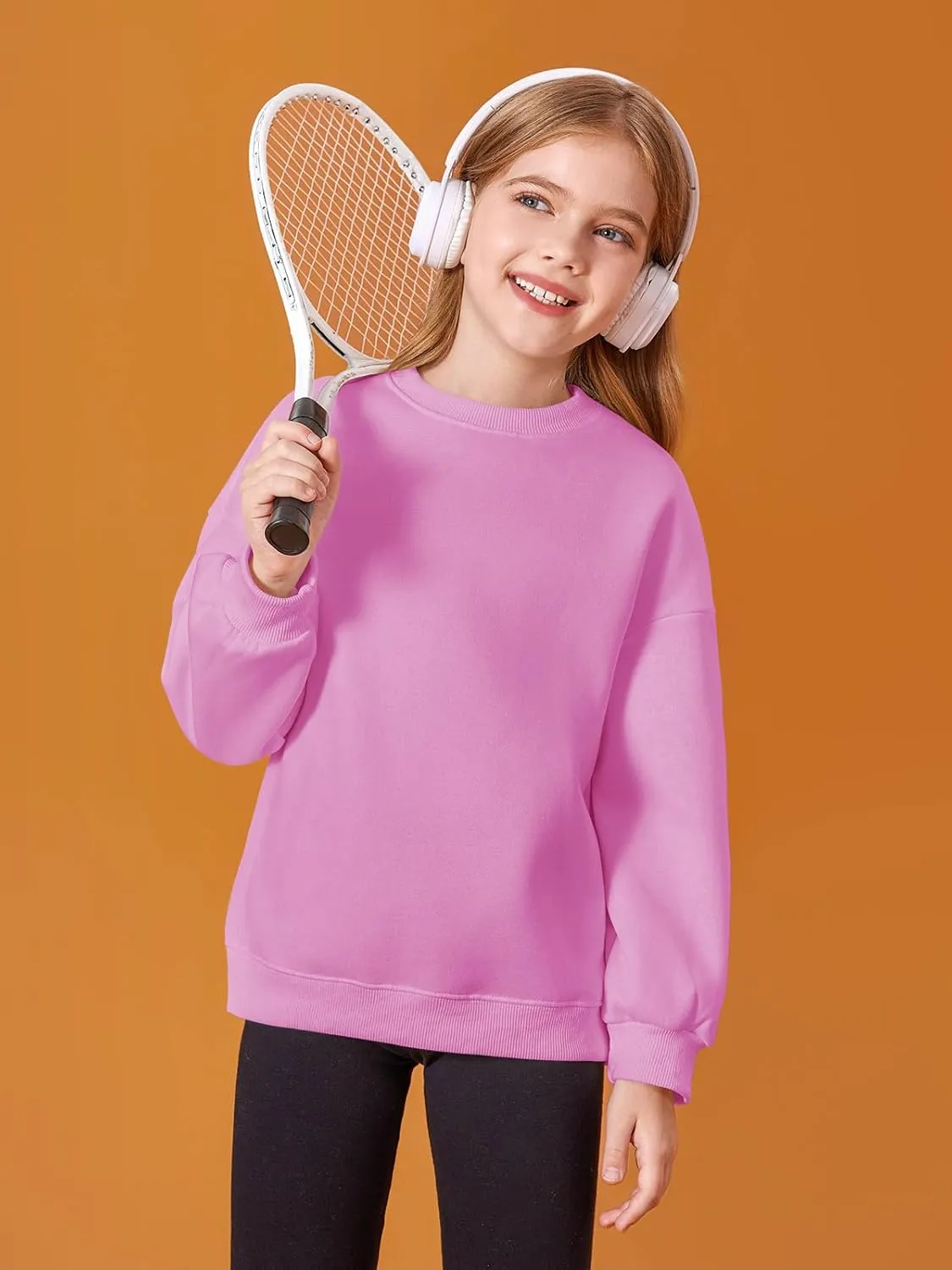 Haloumoning Girls Oversized Crewneck Sweatshirts Kids Fashion Fleece Drop Shoulder Pullover 5-14 Years