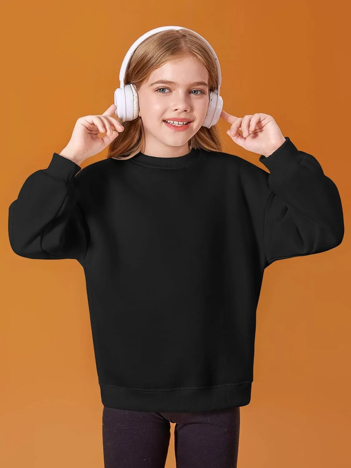 Haloumoning Girls Oversized Crewneck Sweatshirts Kids Fashion Fleece Drop Shoulder Pullover 5-14 Years