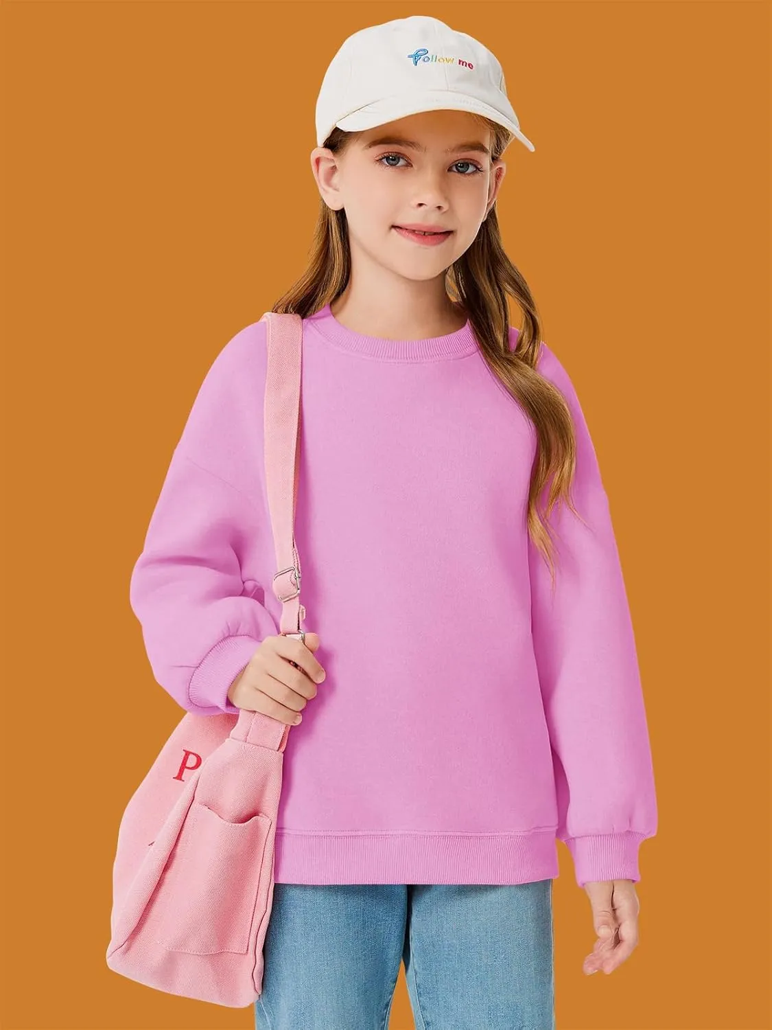 Haloumoning Girls Oversized Crewneck Sweatshirts Kids Fashion Fleece Drop Shoulder Pullover 5-14 Years