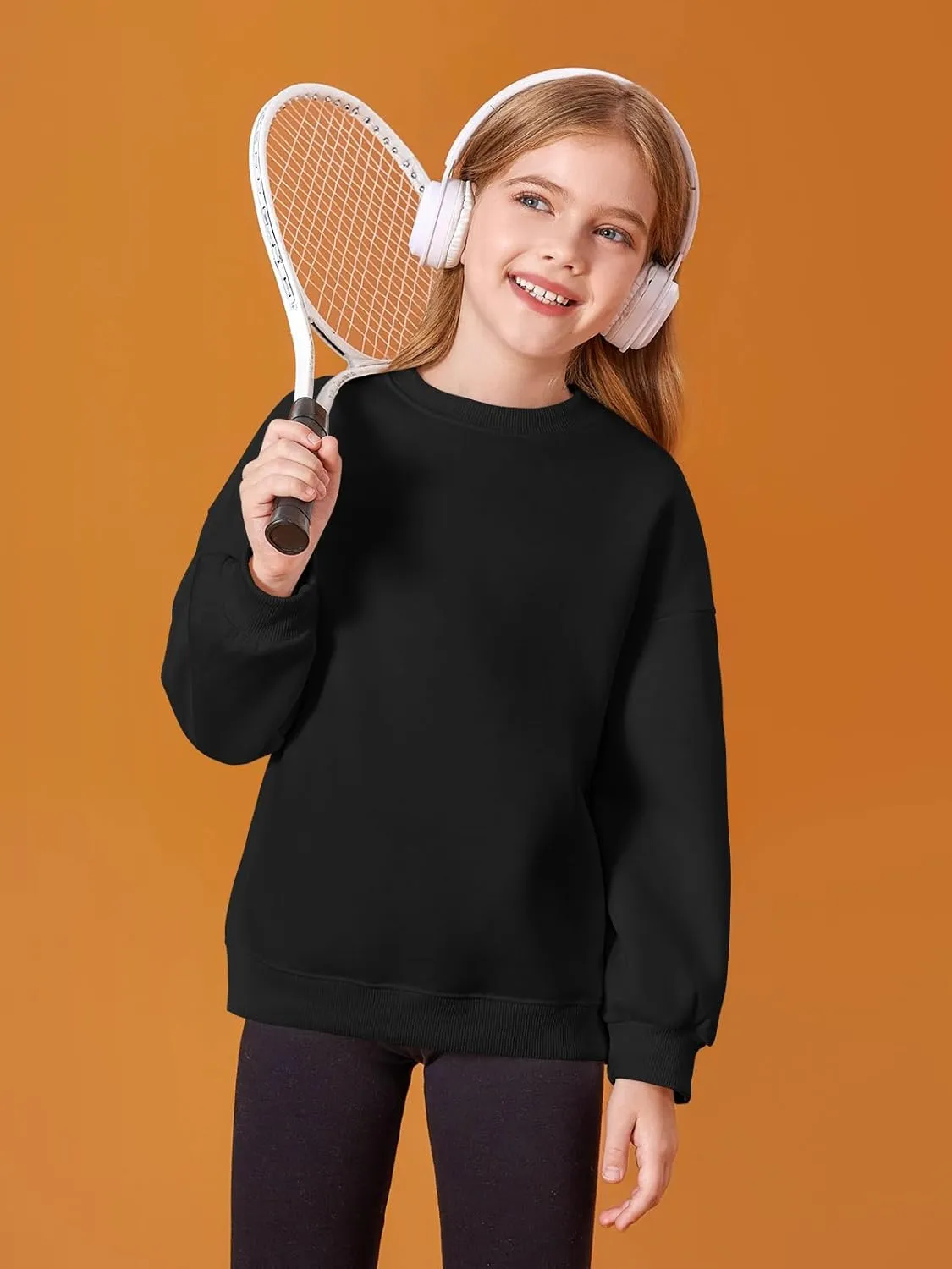 Haloumoning Girls Oversized Crewneck Sweatshirts Kids Fashion Fleece Drop Shoulder Pullover 5-14 Years