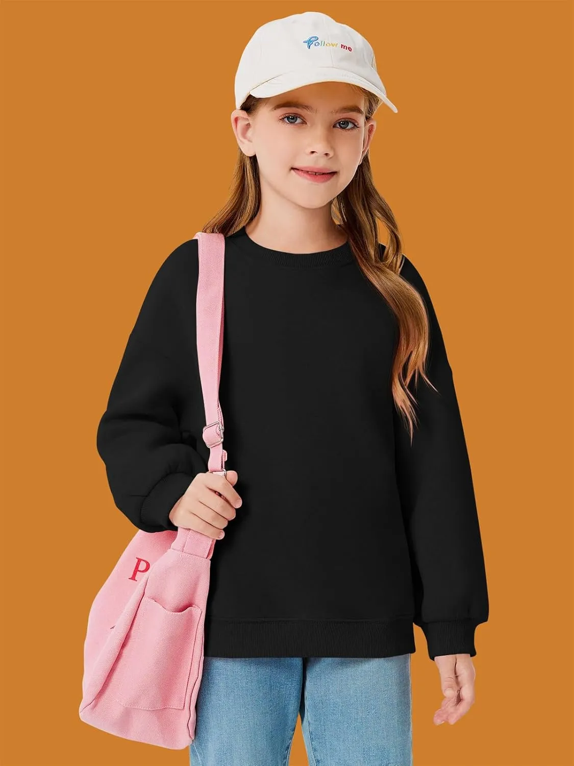 Haloumoning Girls Oversized Crewneck Sweatshirts Kids Fashion Fleece Drop Shoulder Pullover 5-14 Years