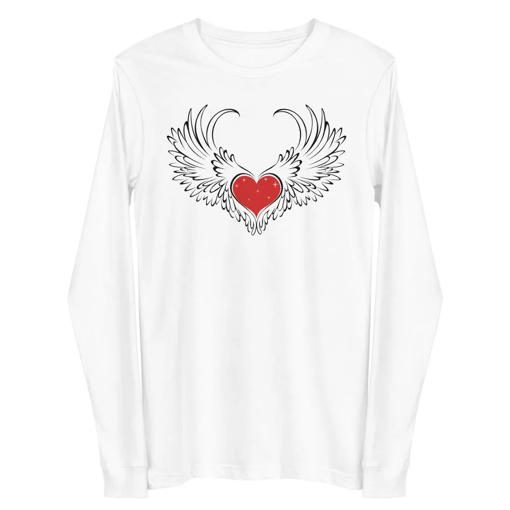 Heart with white wing long sleeve unisex t-shirt