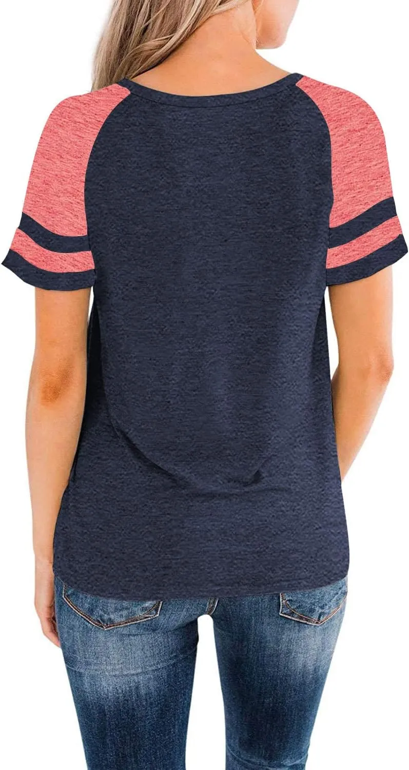 Heymiss Womens Shirts Casual Tunic Tops Color Block Crewneck Summer Loose Fitting Workout Tee Shirts