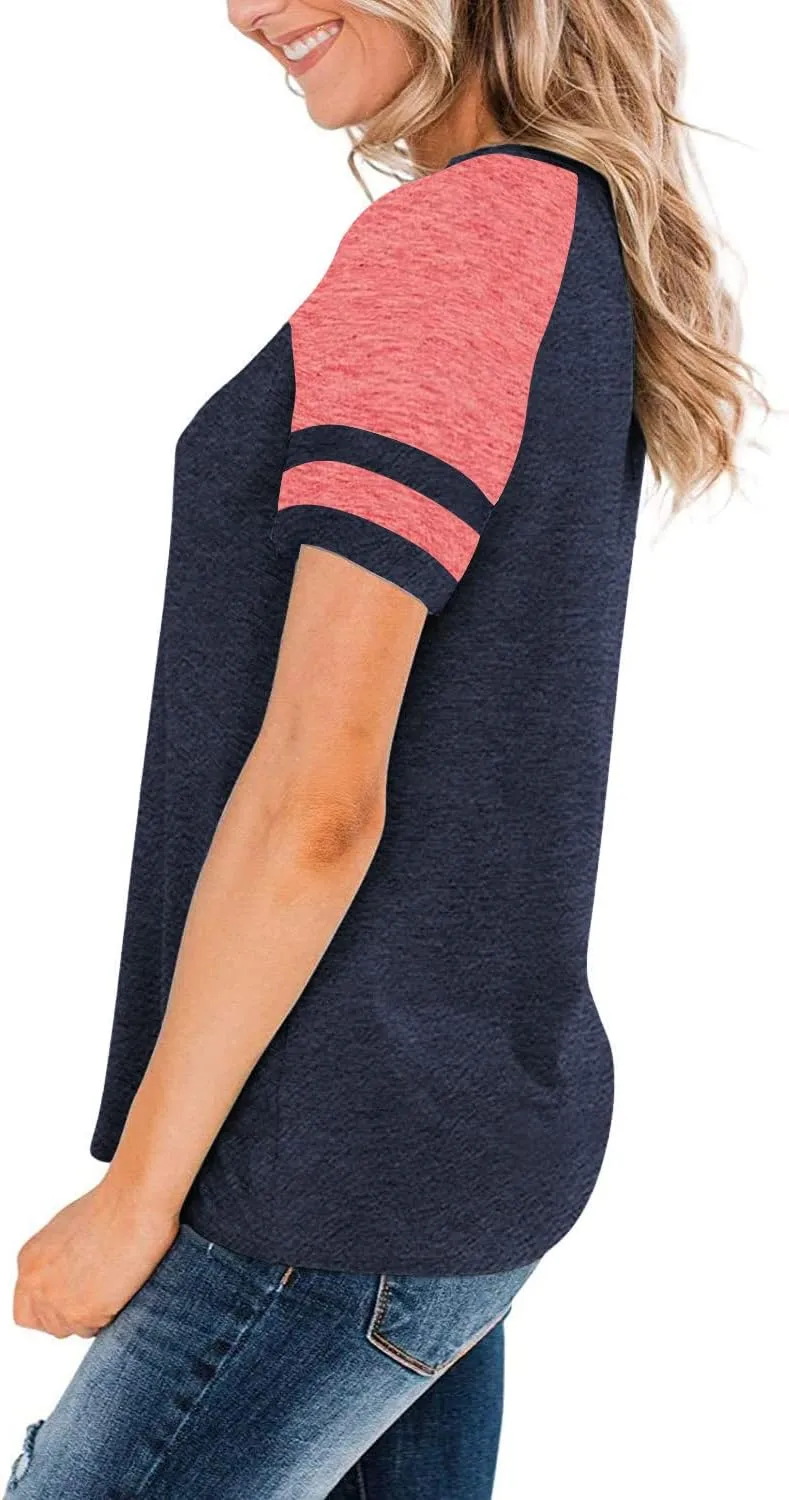 Heymiss Womens Shirts Casual Tunic Tops Color Block Crewneck Summer Loose Fitting Workout Tee Shirts