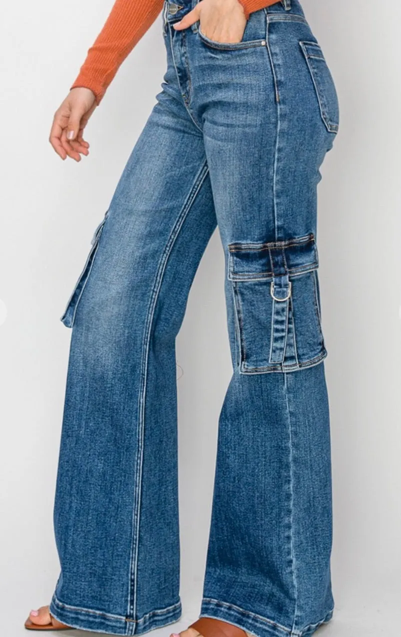 High Rise Wide Leg Cargo Pants(DK5489)(See Description)