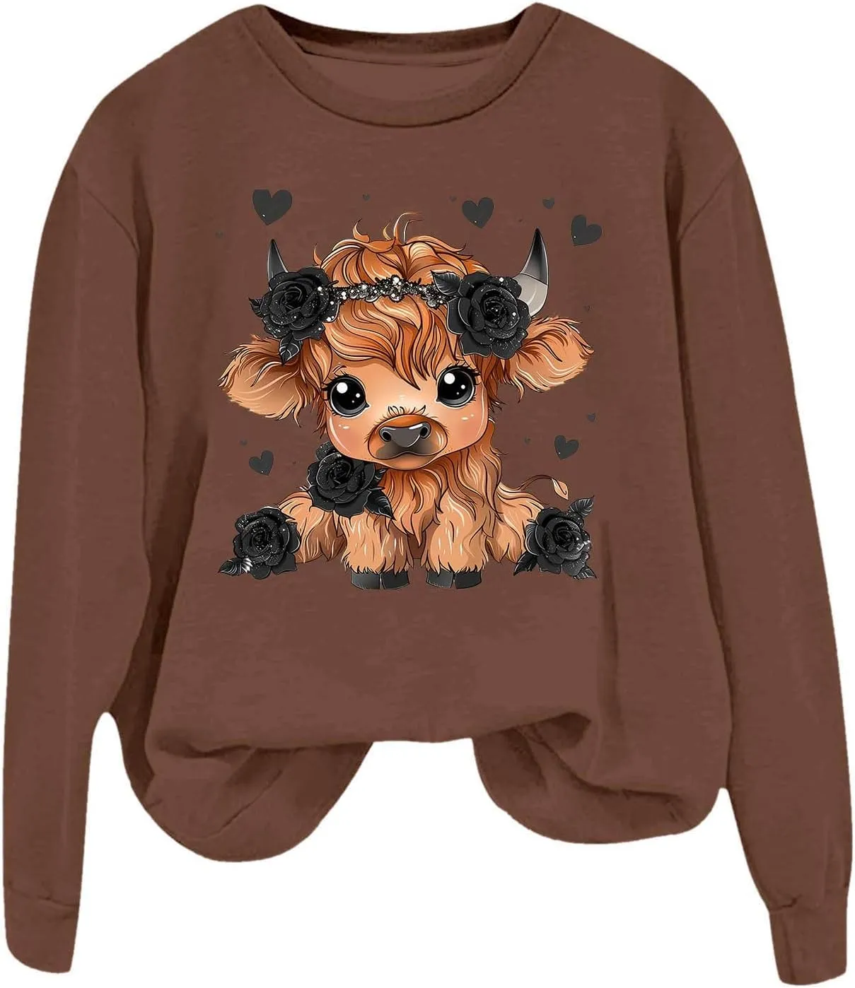 Highland Cow Sweatshirts for Women Funny Cute Casusl Loose Hoodies Western Cow Print Shirt Country Western Sweatshirt