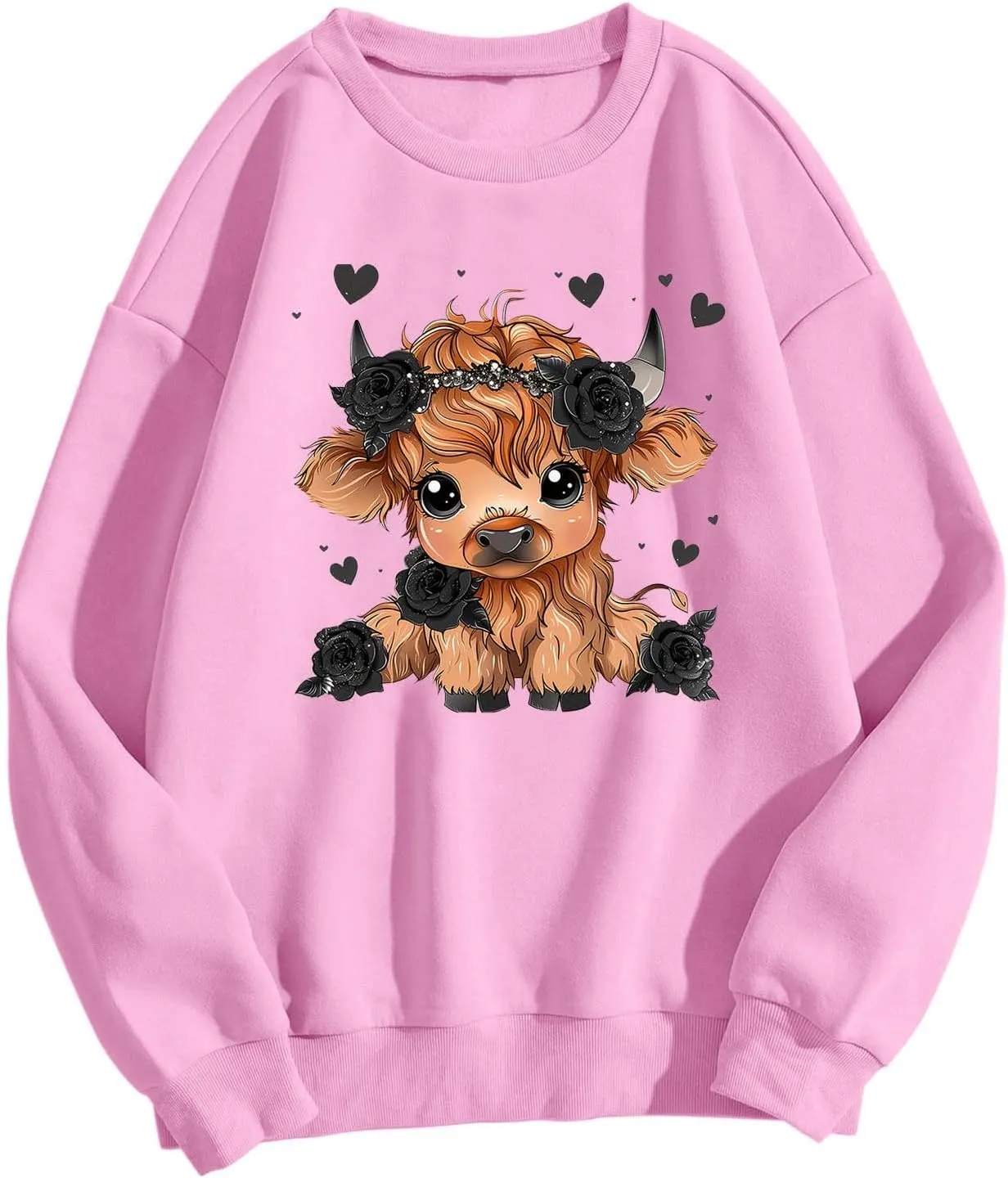 Highland Cow Sweatshirts for Women Funny Cute Casusl Loose Hoodies Western Cow Print Shirt Country Western Sweatshirt