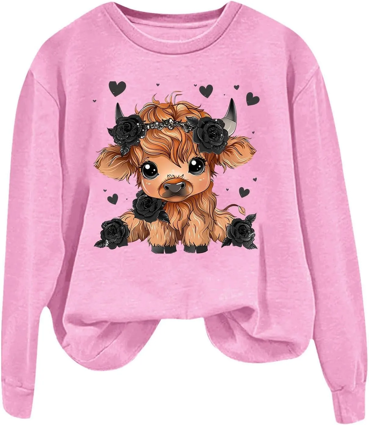 Highland Cow Sweatshirts for Women Funny Cute Casusl Loose Hoodies Western Cow Print Shirt Country Western Sweatshirt