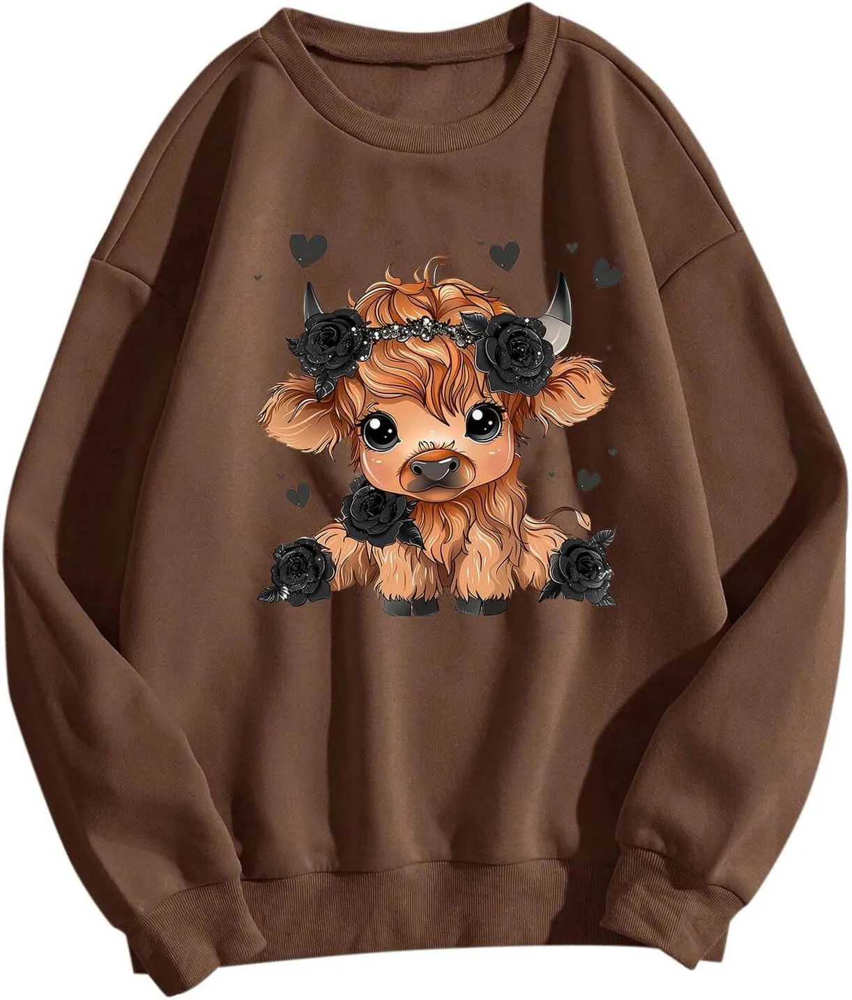 Highland Cow Sweatshirts for Women Funny Cute Casusl Loose Hoodies Western Cow Print Shirt Country Western Sweatshirt