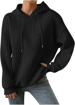 Hoodie Sweaters for Women Cable Knit Slouchy Long Sleeve Oversized Sweatshirt Cozy Chunky Y2K Hoodie Drawstring Pullover Tops