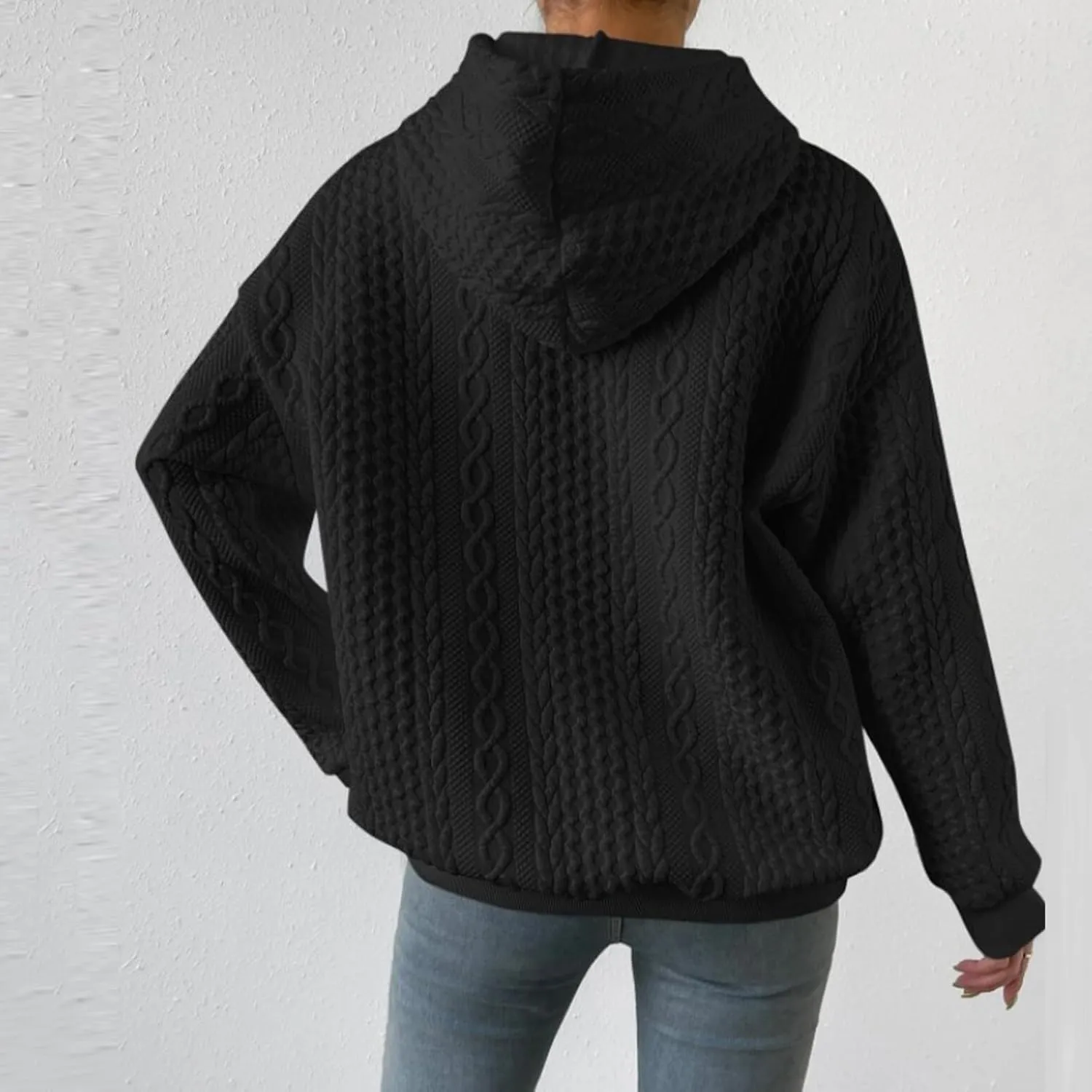 Hoodie Sweaters for Women Cable Knit Slouchy Long Sleeve Oversized Sweatshirt Cozy Chunky Y2K Hoodie Drawstring Pullover Tops