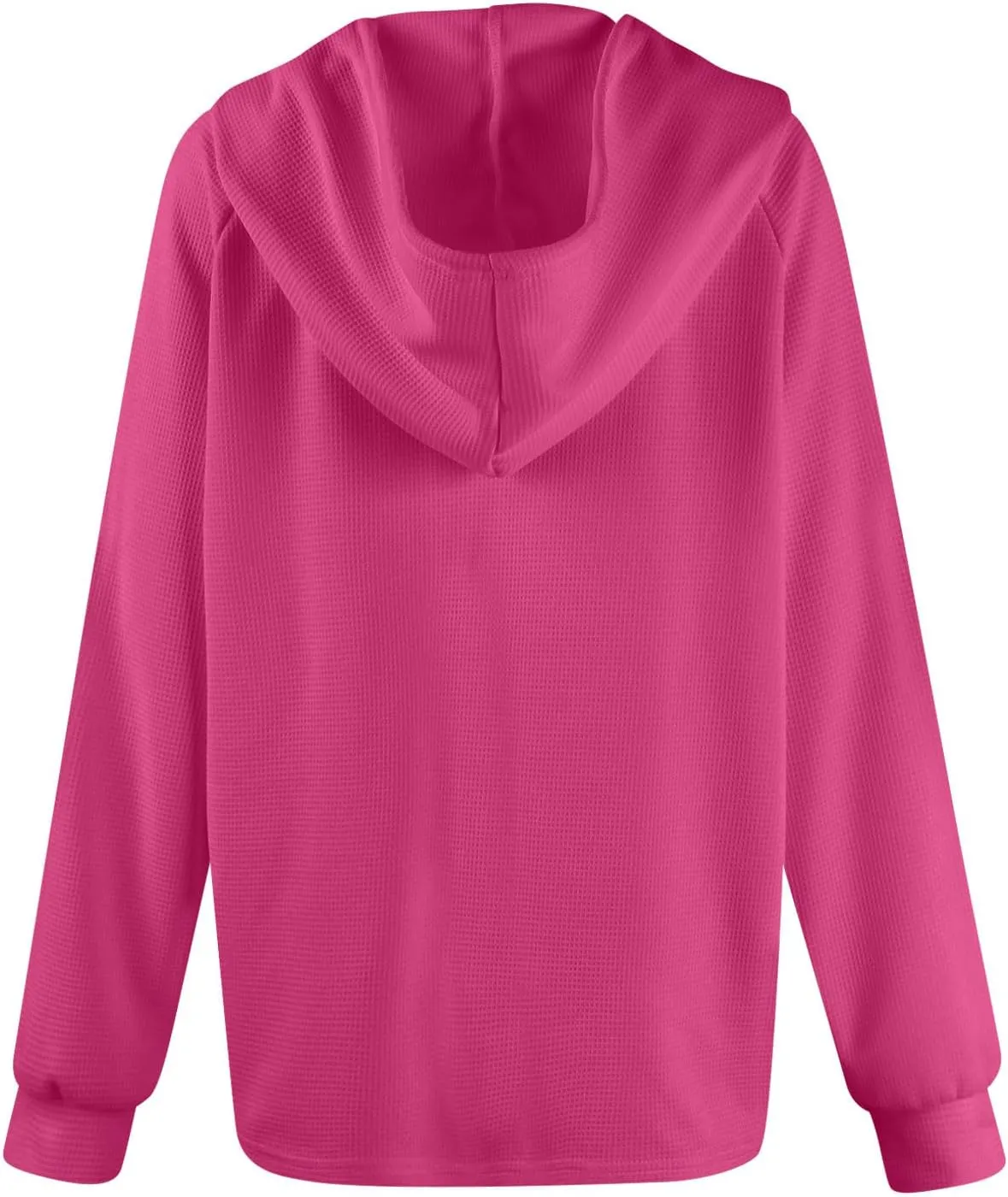 Hoodies for Women Waffle Knit Drawstring Button V Neck Long Sleeve Casual Pullover Sweatshirt Hooded Tops Oversized