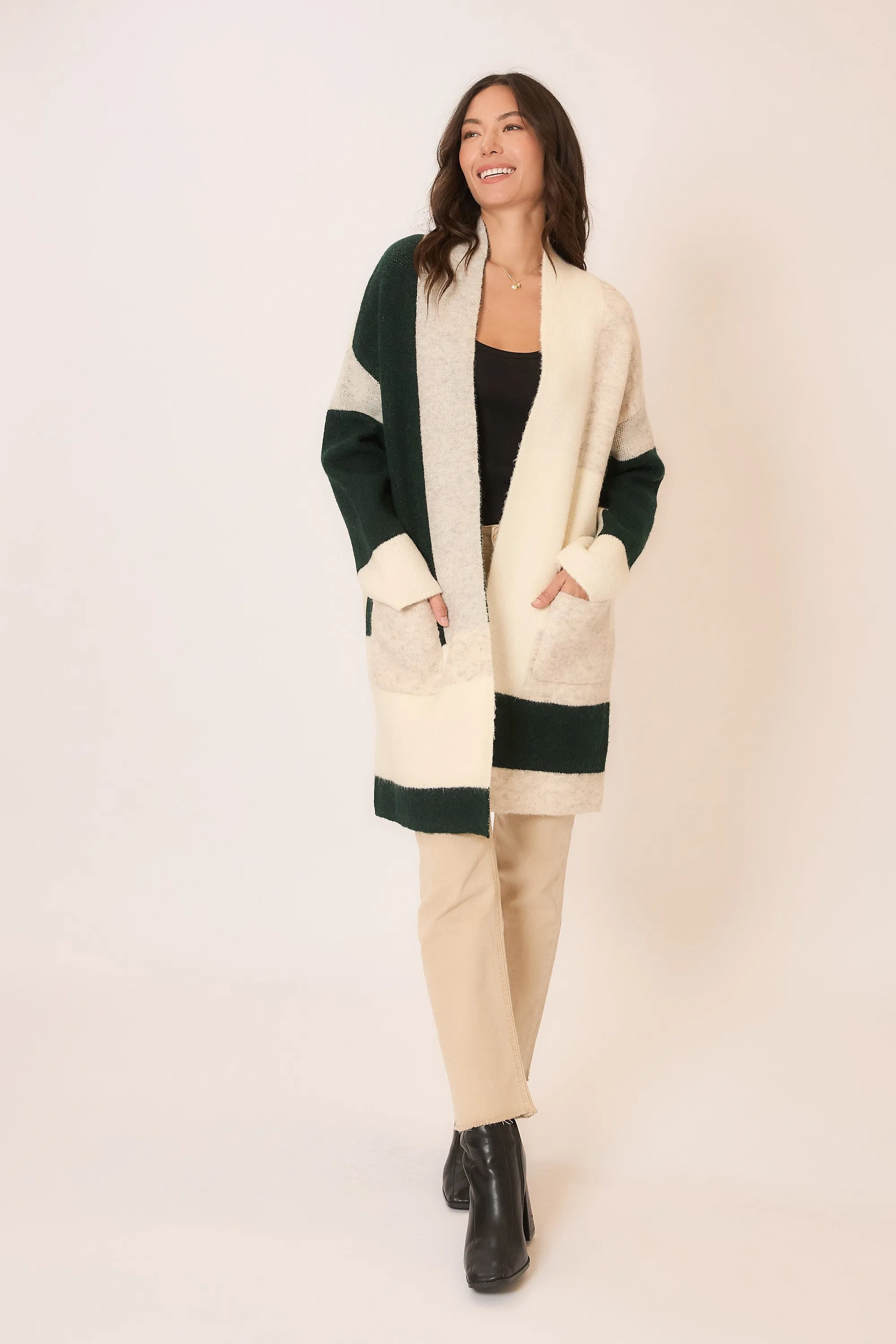 Hunter Green Colorblock Cardigan