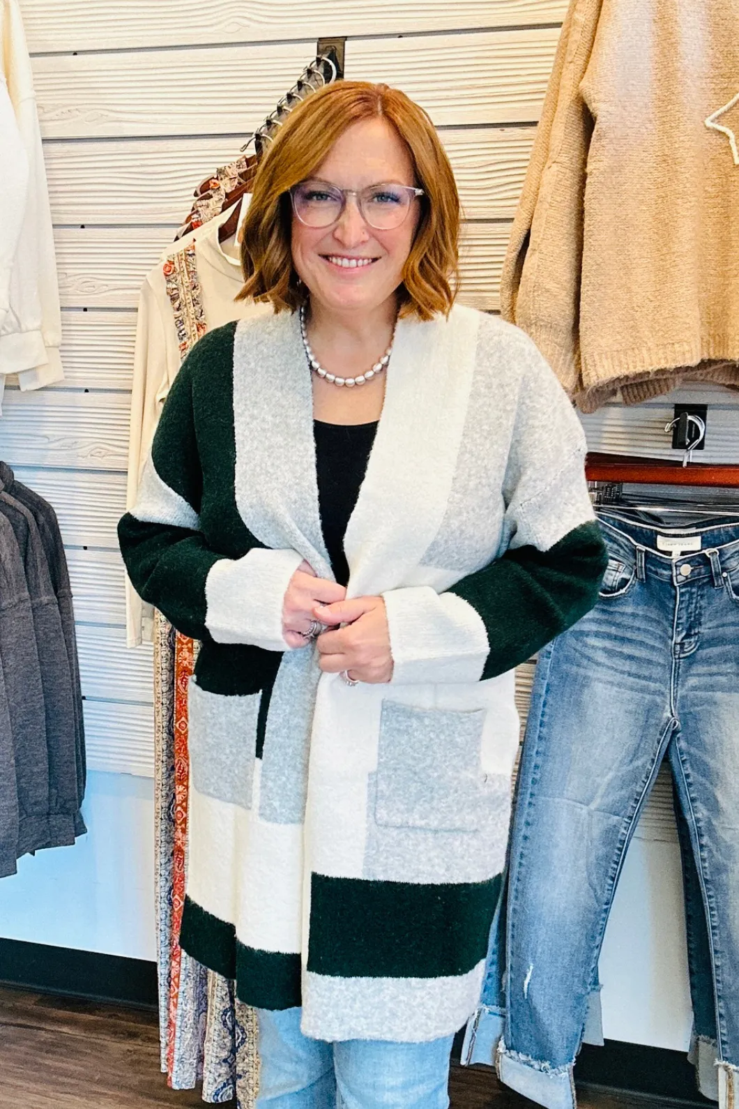 Hunter Green Colorblock Cardigan
