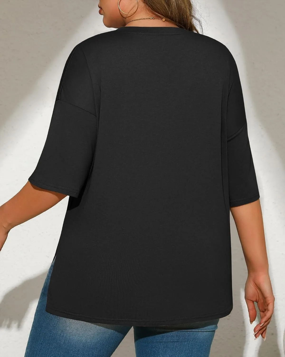 Huukeay 3 Pack Cotton Plus Size V Neck T Shirts for Women Short Sleeve Basic Oversized Tee Cute Side Split Casual Baggy Tops