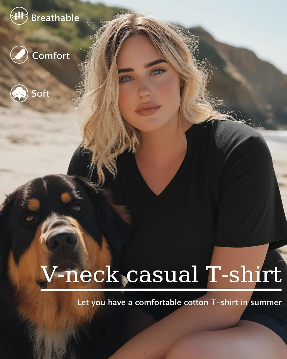 Huukeay 3 Pack Cotton Plus Size V Neck T Shirts for Women Short Sleeve Basic Oversized Tee Cute Side Split Casual Baggy Tops